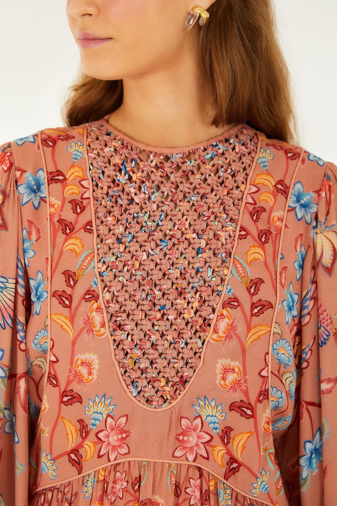 vestidos boho enchance de encaje moca de manga larga