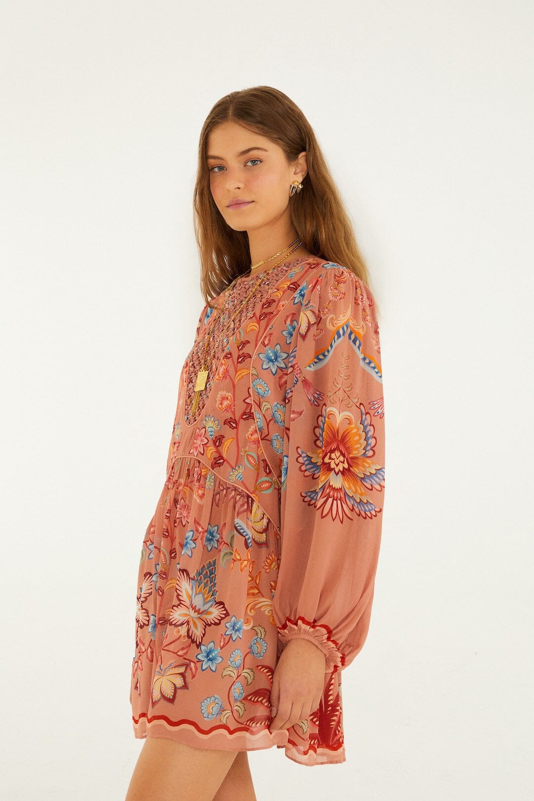 vestidos boho enchance de encaje moca de manga larga