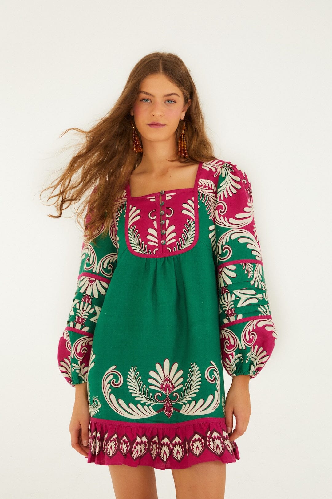 Vestido Mini Multicolor Spring Arabesc de Manga Larga
