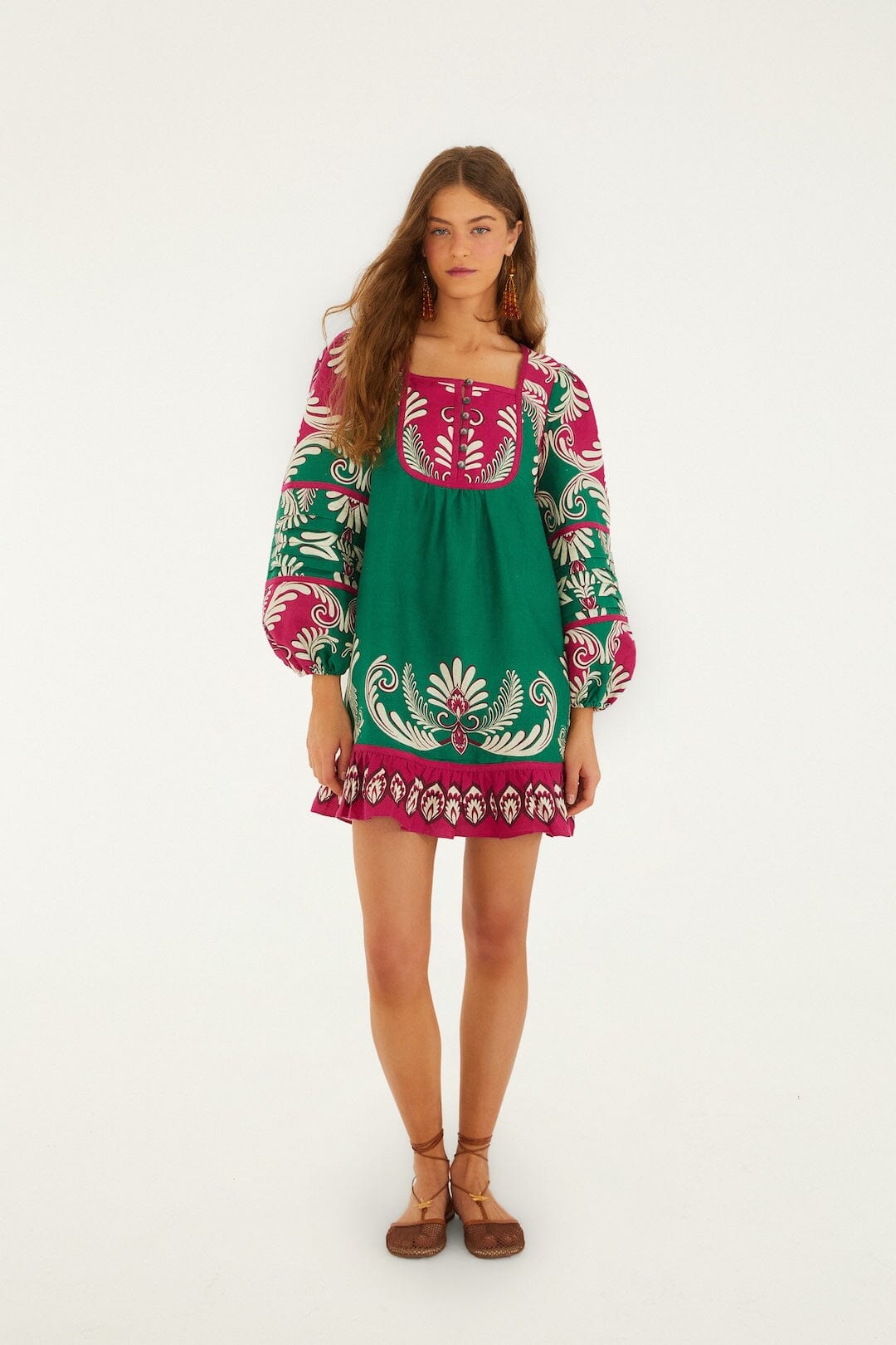 Vestido Mini Multicolor Spring Arabesc de Manga Larga
