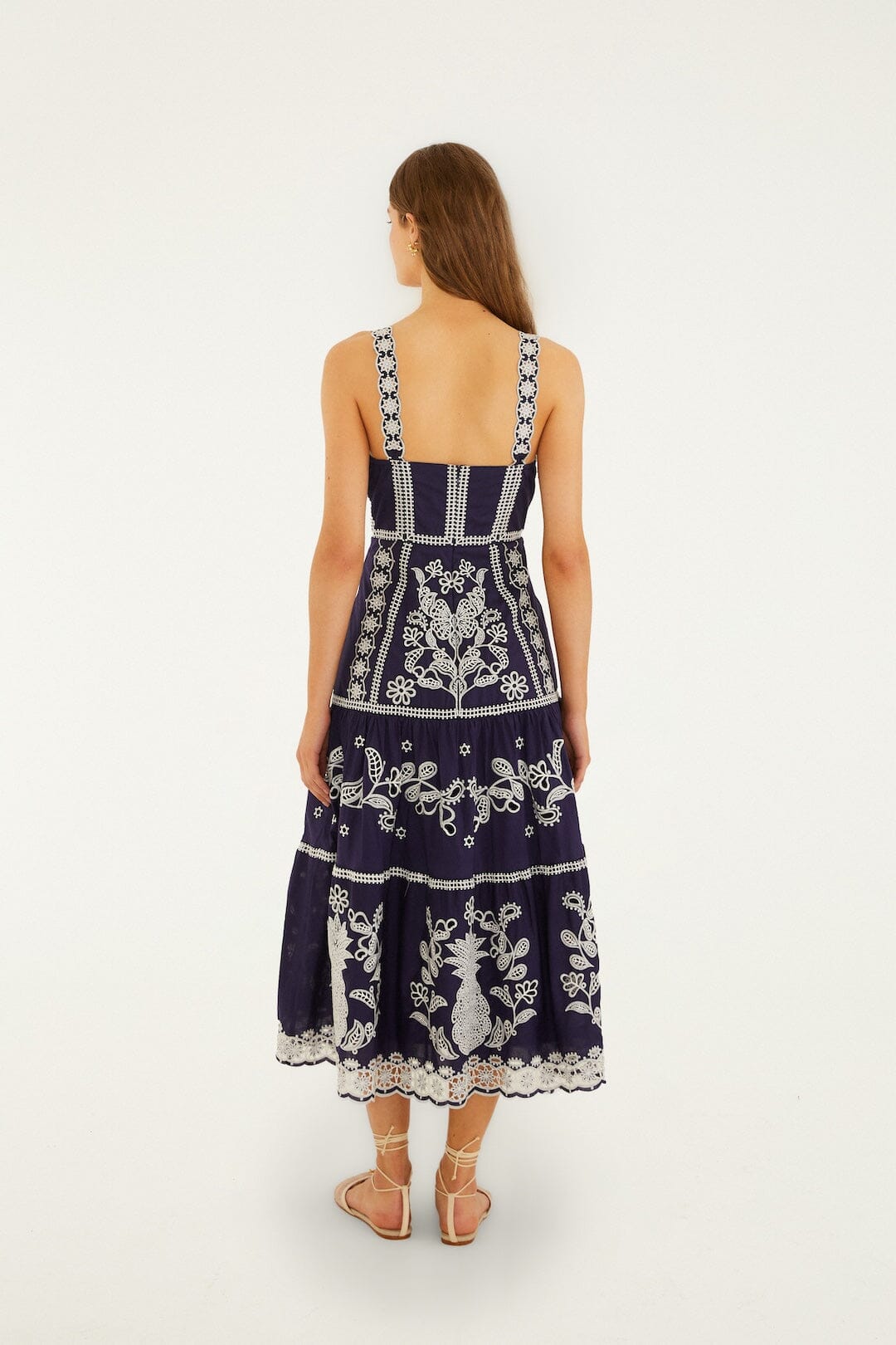 Vestido Midi Azul Bordado Richelieu