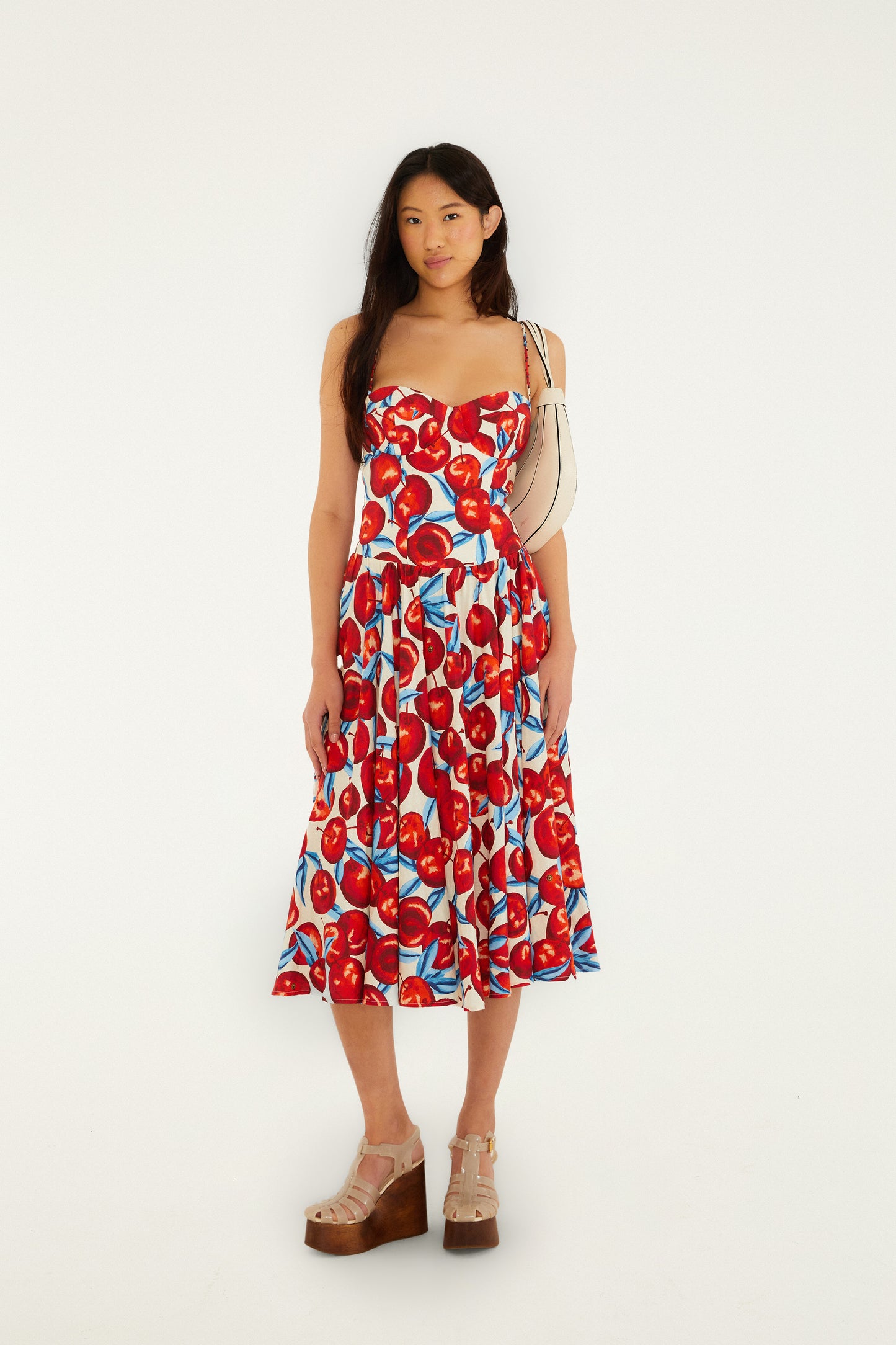 vestido midi sin mangas con flor de cerezo