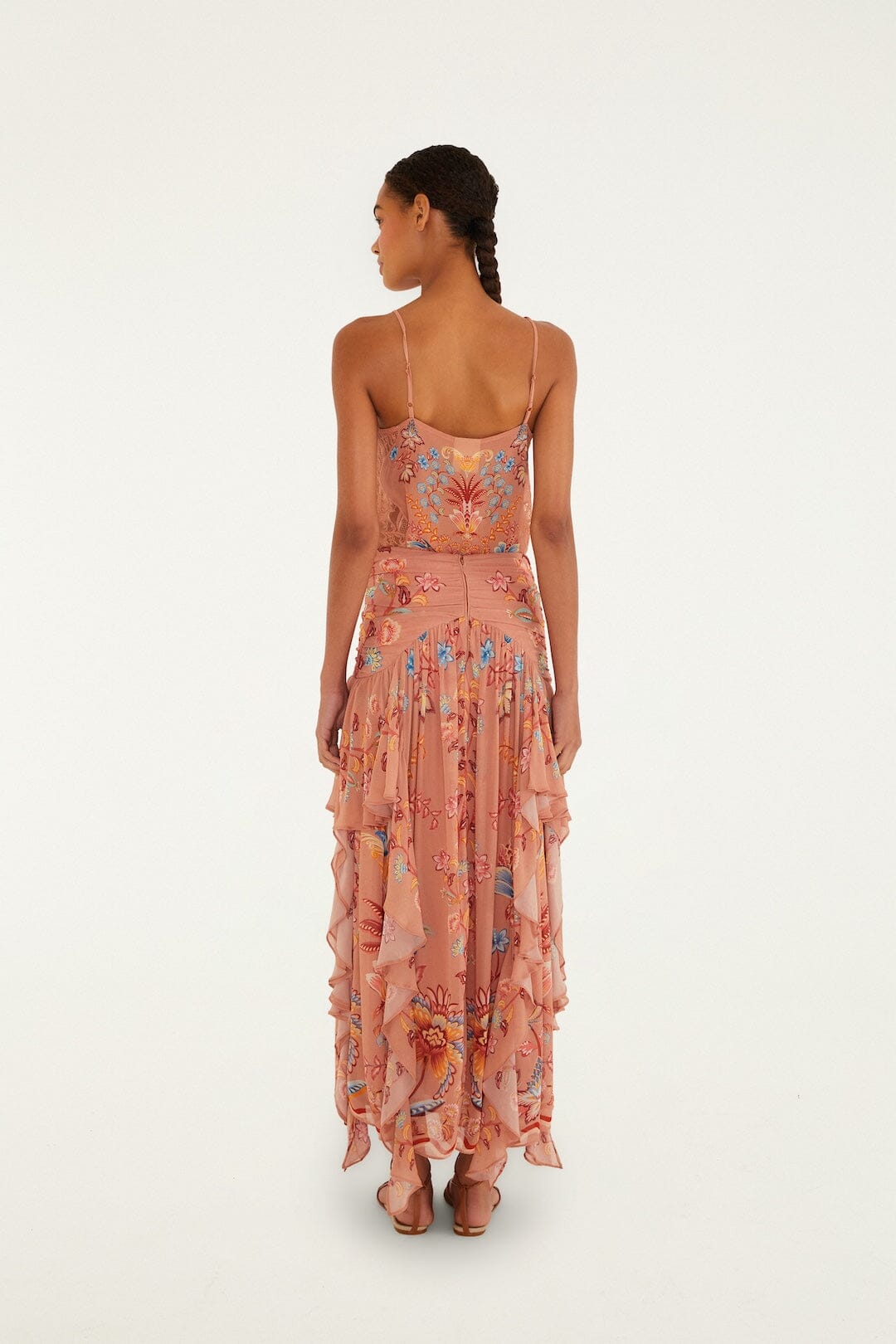 falda larga boho enchance moca con volantes