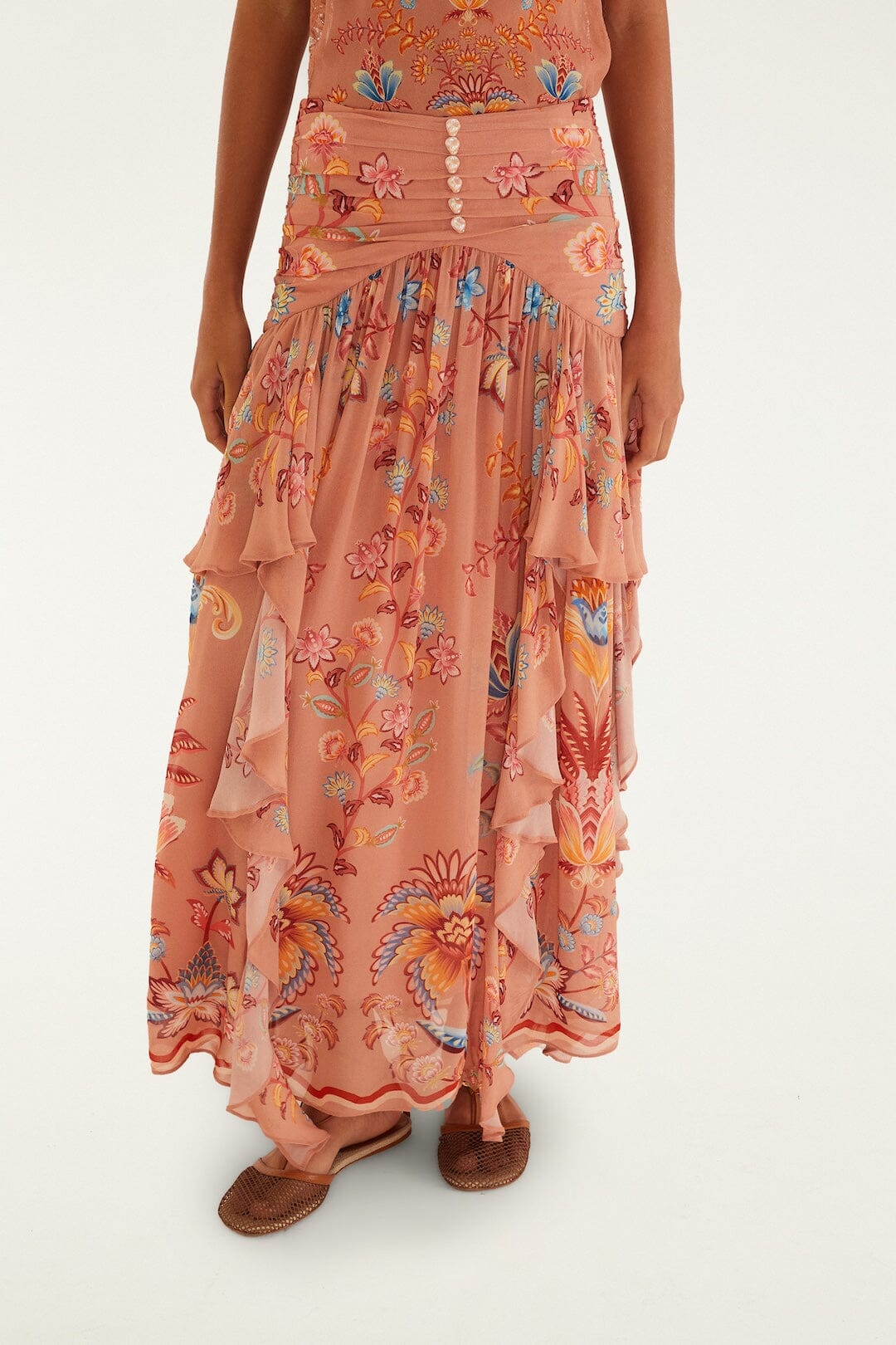 falda larga boho enchance moca con volantes