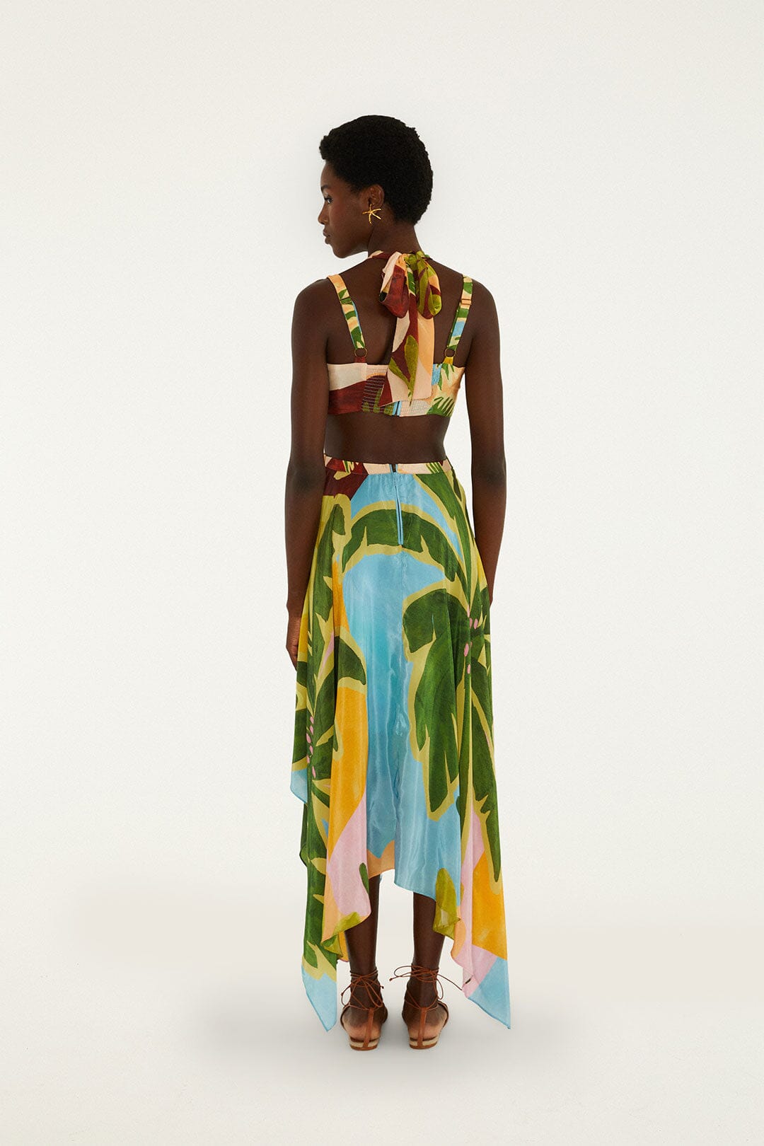 Maxi Vestido Multicolor Tropical Painting con Aberturas y Hebillas
