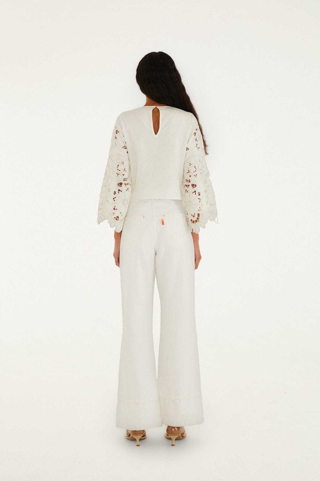Pantalón de Sarga con Flecos y Bolsillos