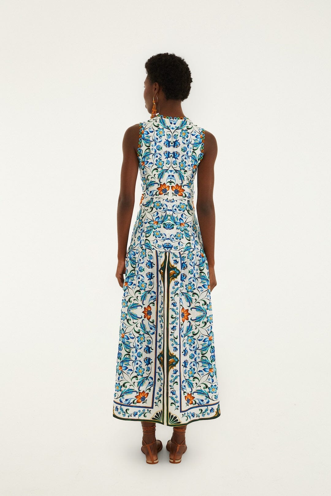 Maxi Vestido Blanco Hueso Flora Tile con Festón