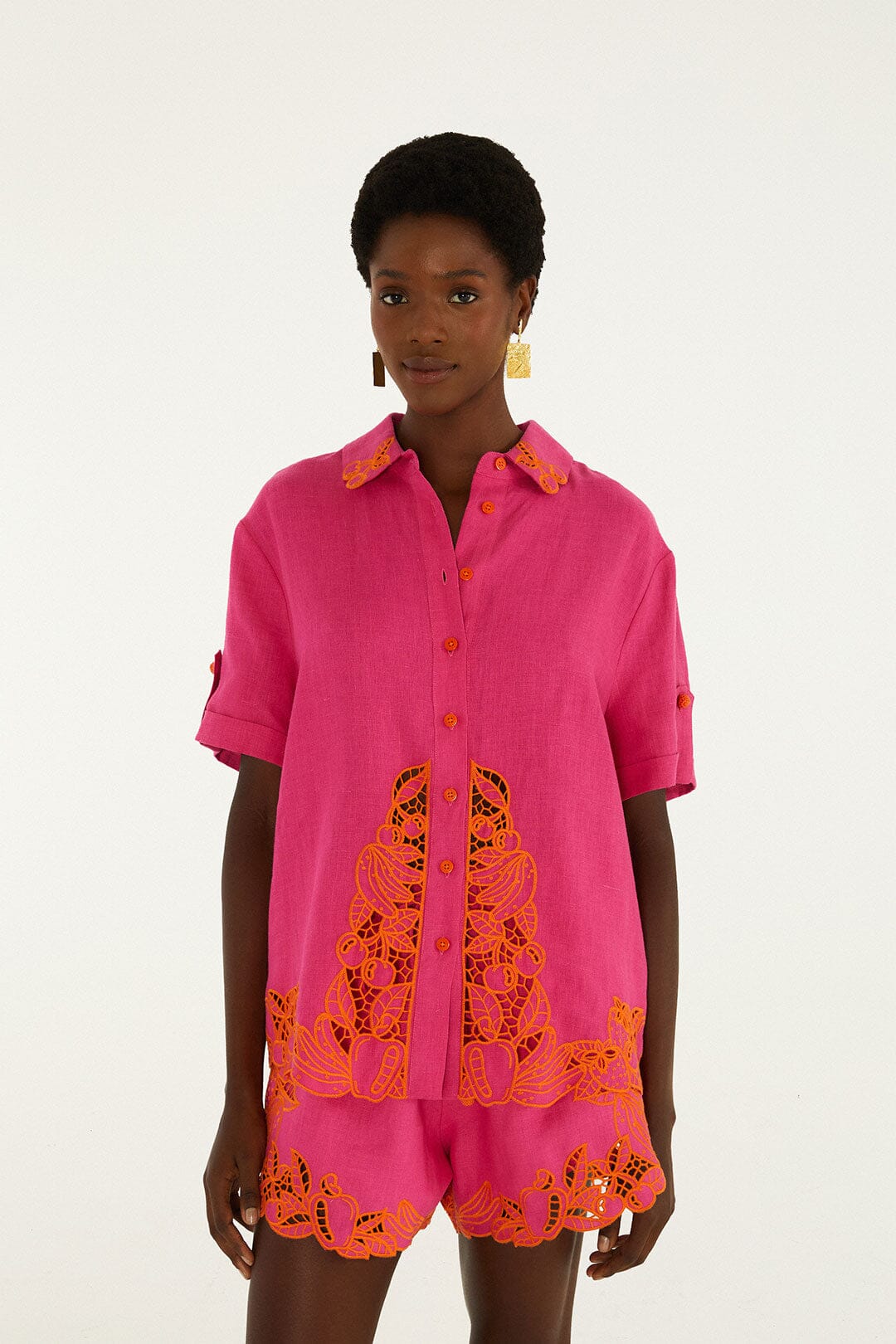 Camisa Artesanal Rosa Fruit Richelieu
