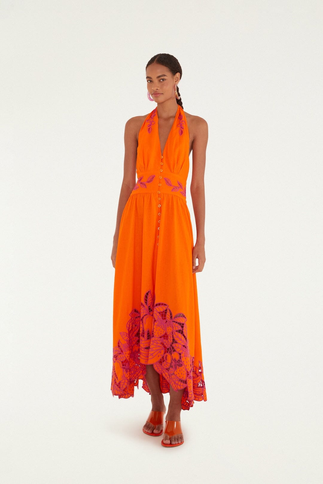 Maxi Vestido Artesanal Naranja Fruit Richelieu