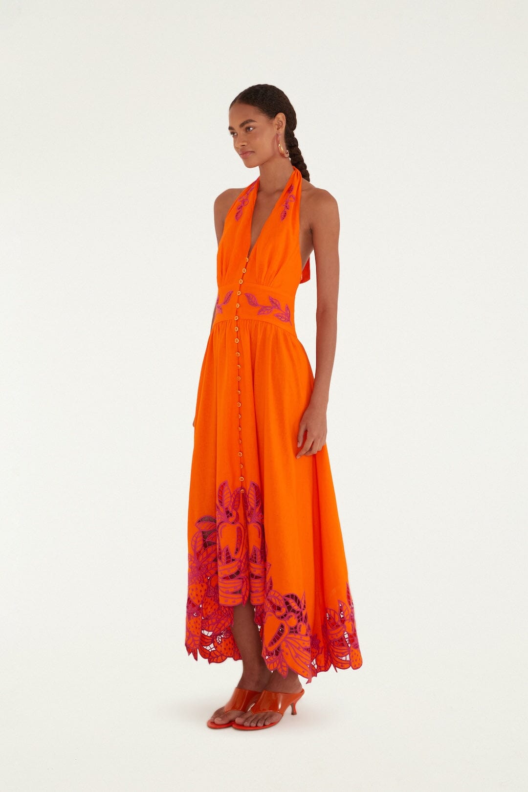 Maxi Vestido Artesanal Naranja Fruit Richelieu