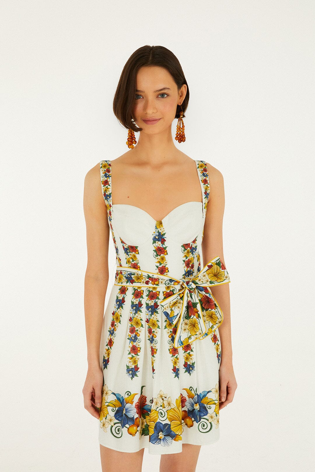 Vestido Mini Blanco Hueso Tropi con Cinturón