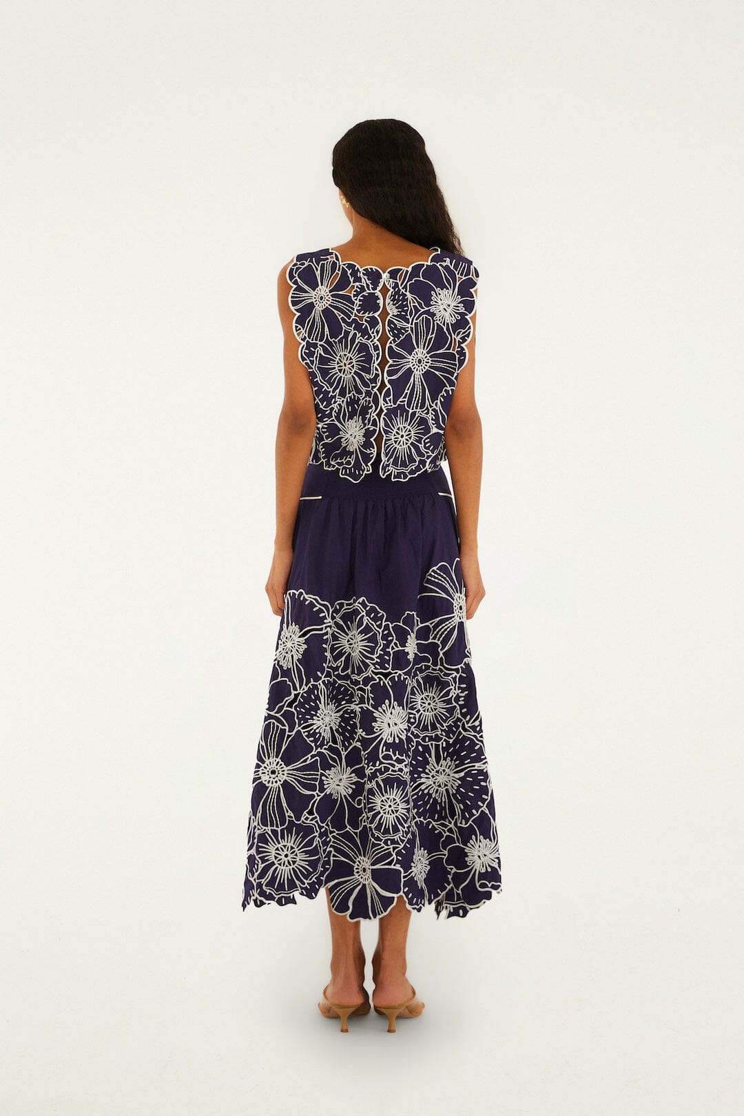 Maxi Falda Azul Flores Richelieu