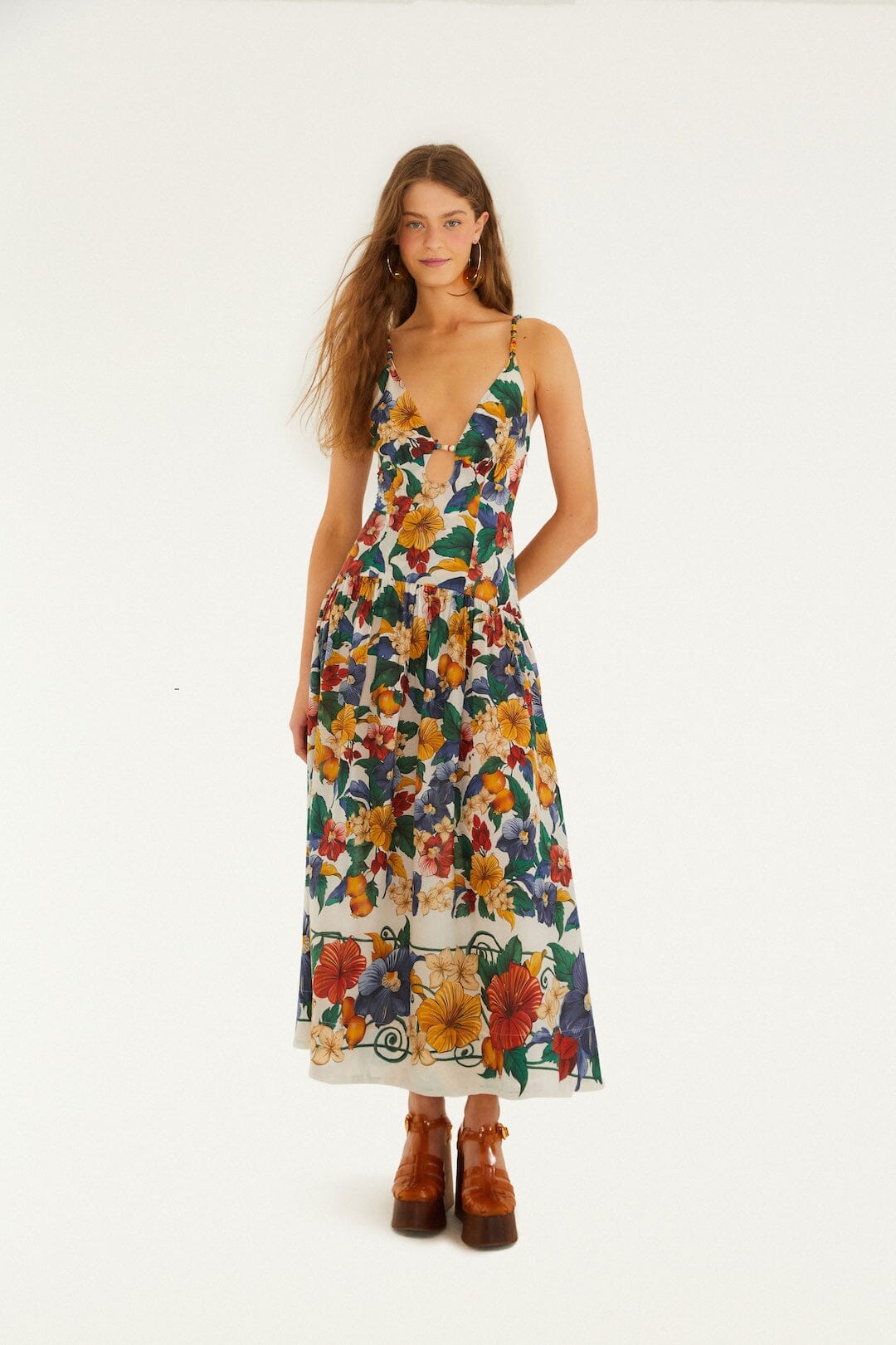 Maxi Vestido Blanco Hueso Bordado Tropi