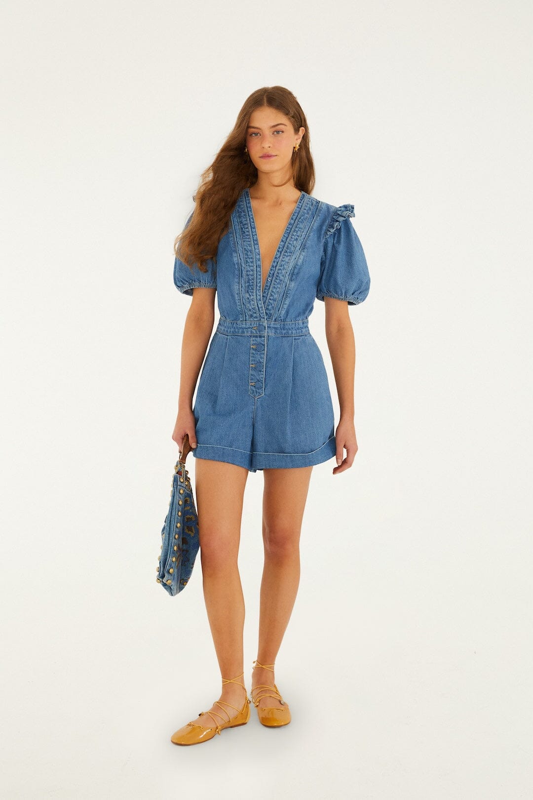 mameluco denim con volantes