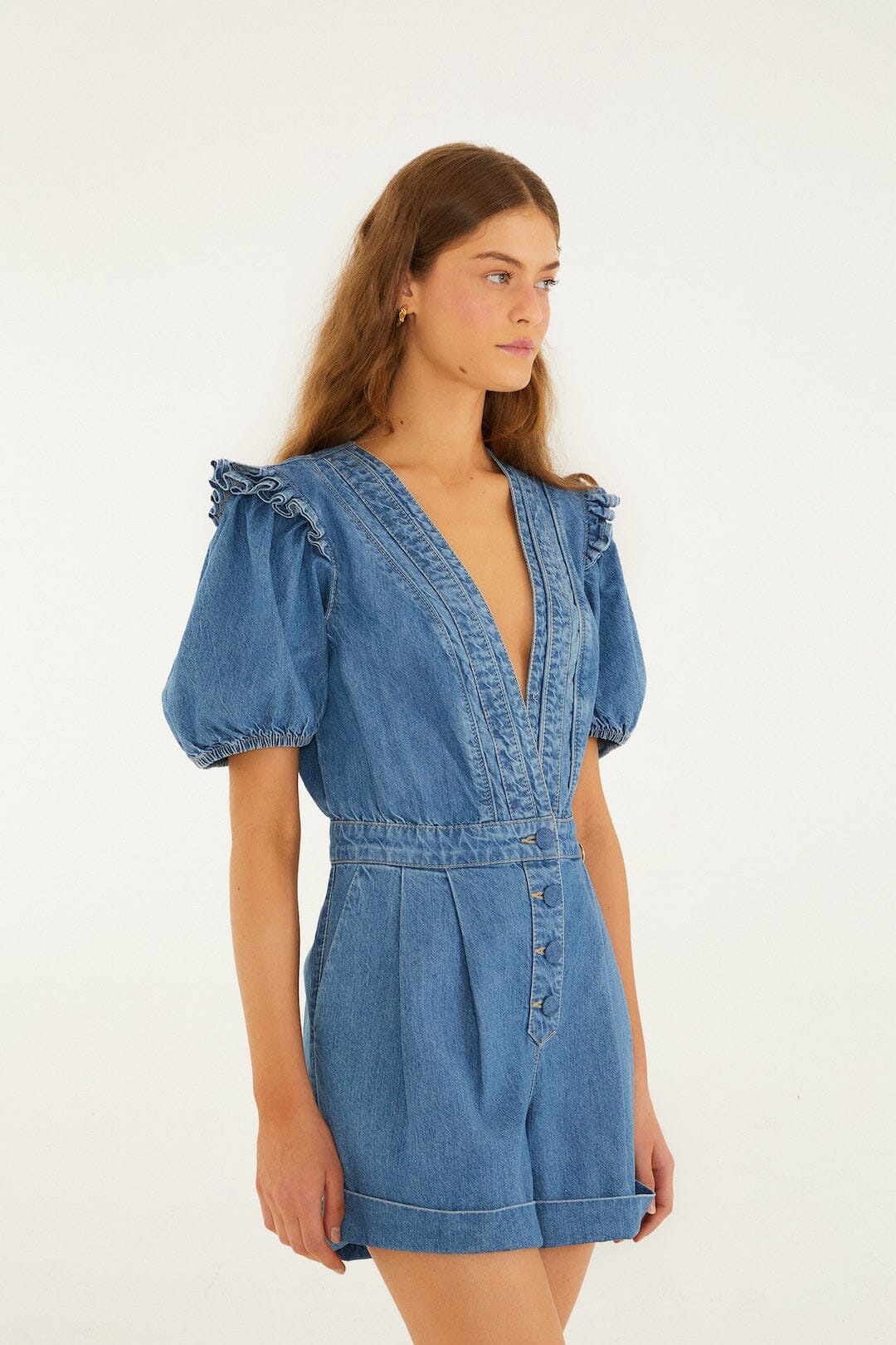 mameluco denim con volantes