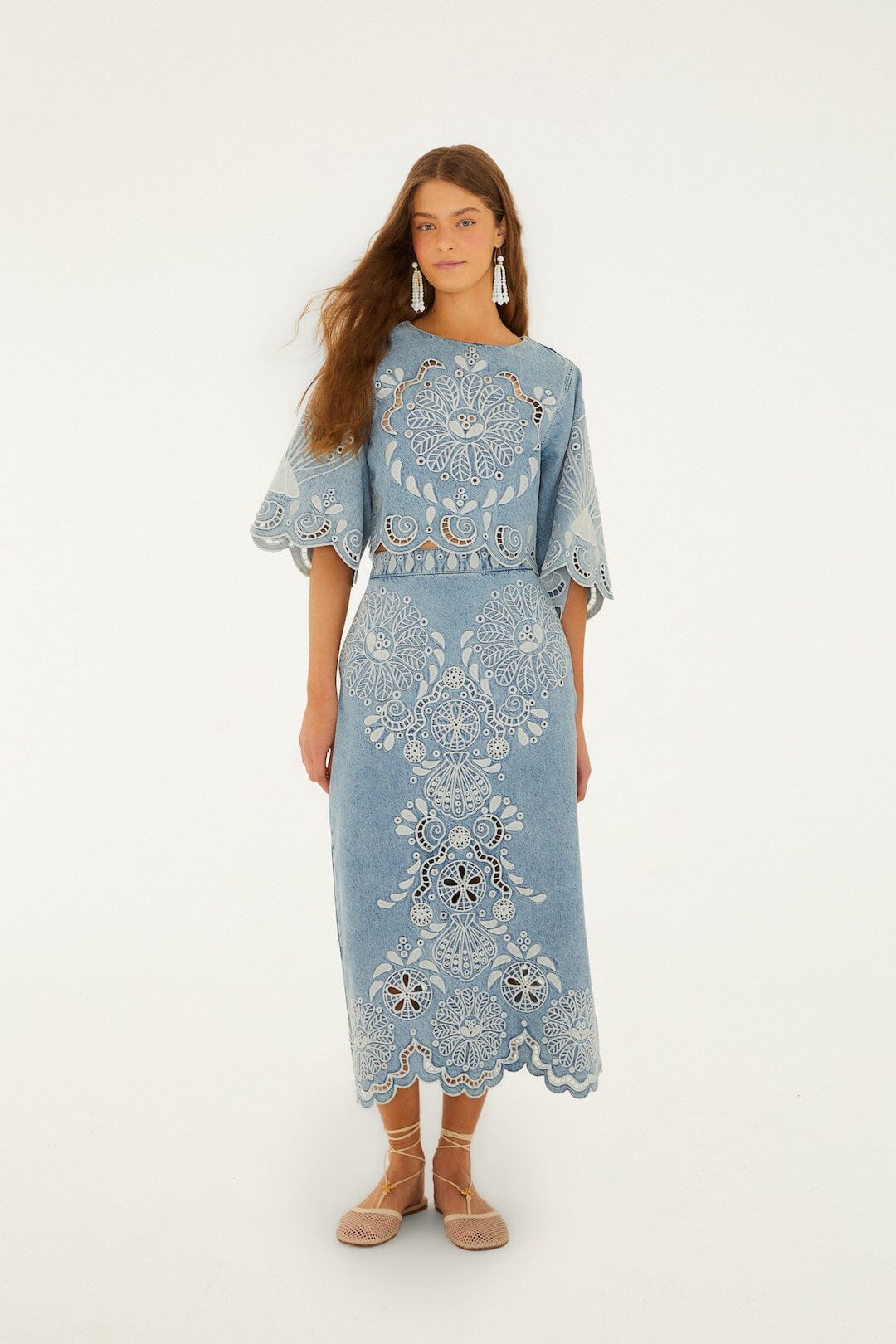 Blusa Corta de Mezclilla Richelieu con Mangas Kimono