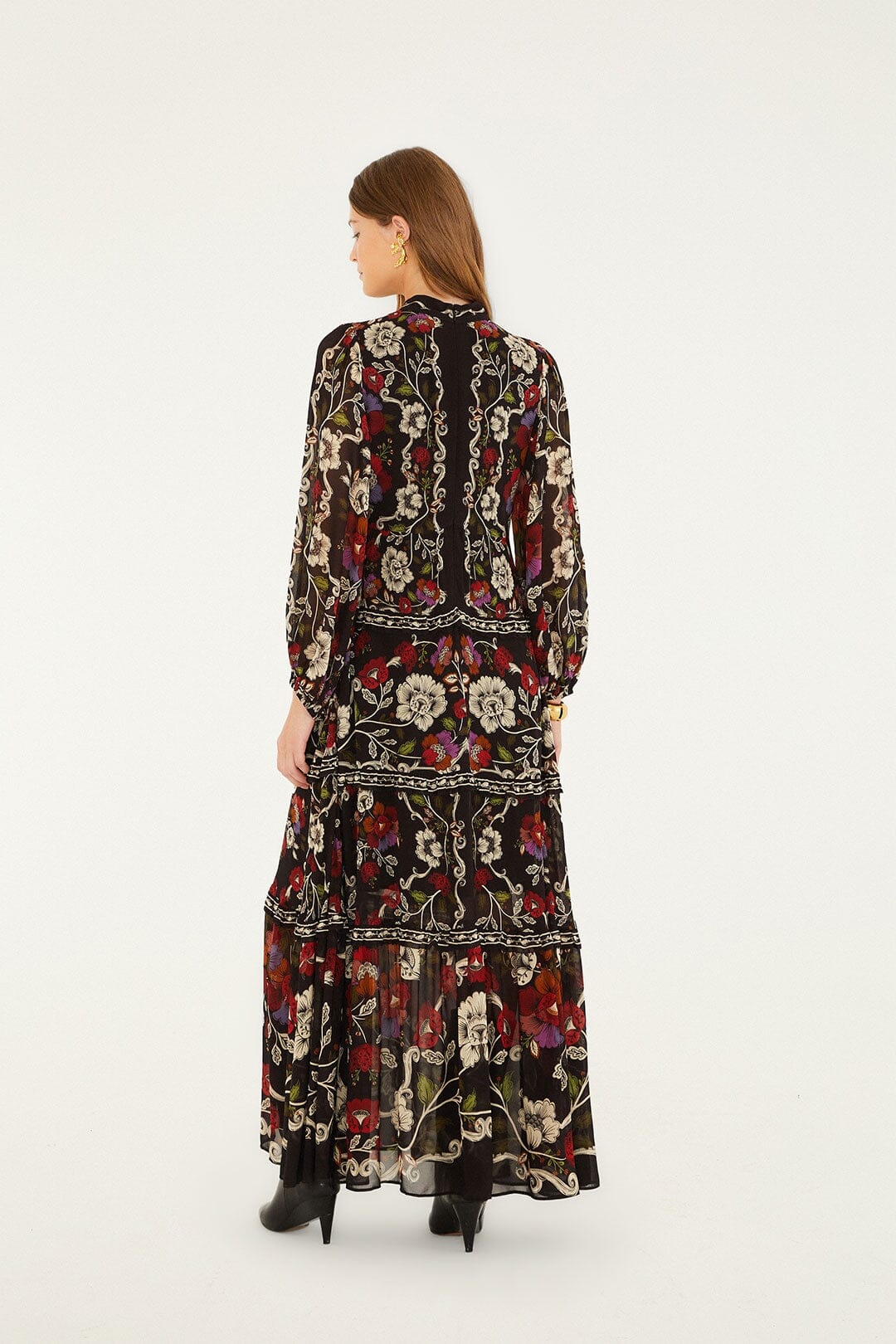 rococo flowers black maxi dress