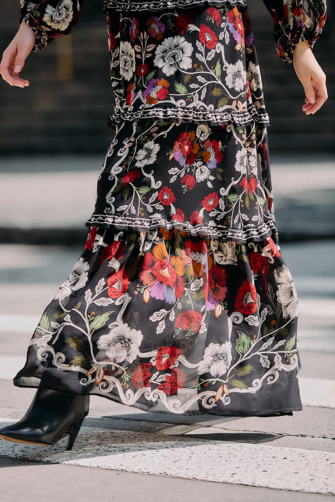 rococo flowers black maxi dress