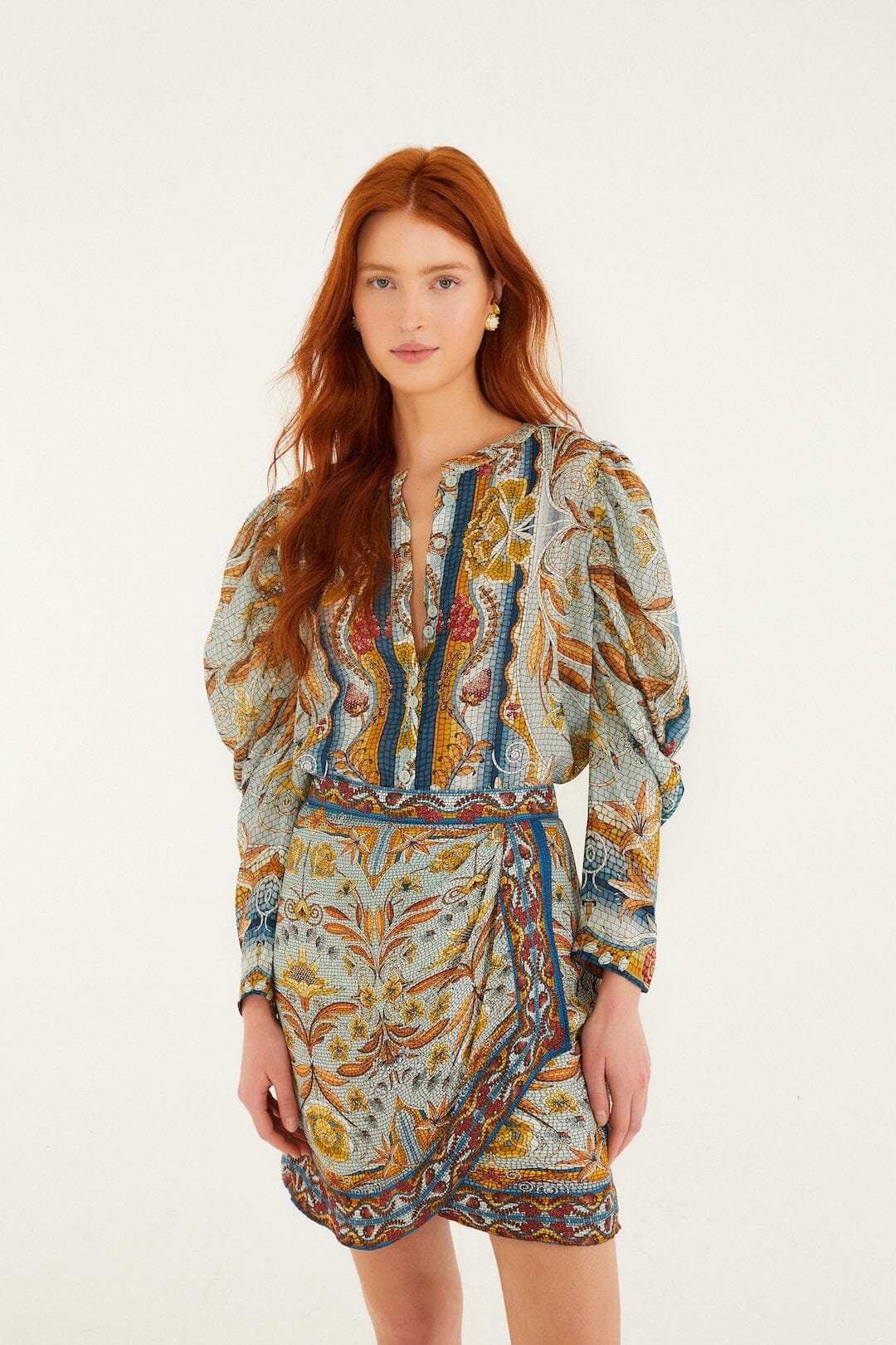 MOSAIC GARDEN SOFT BLUE MINI SKIRT