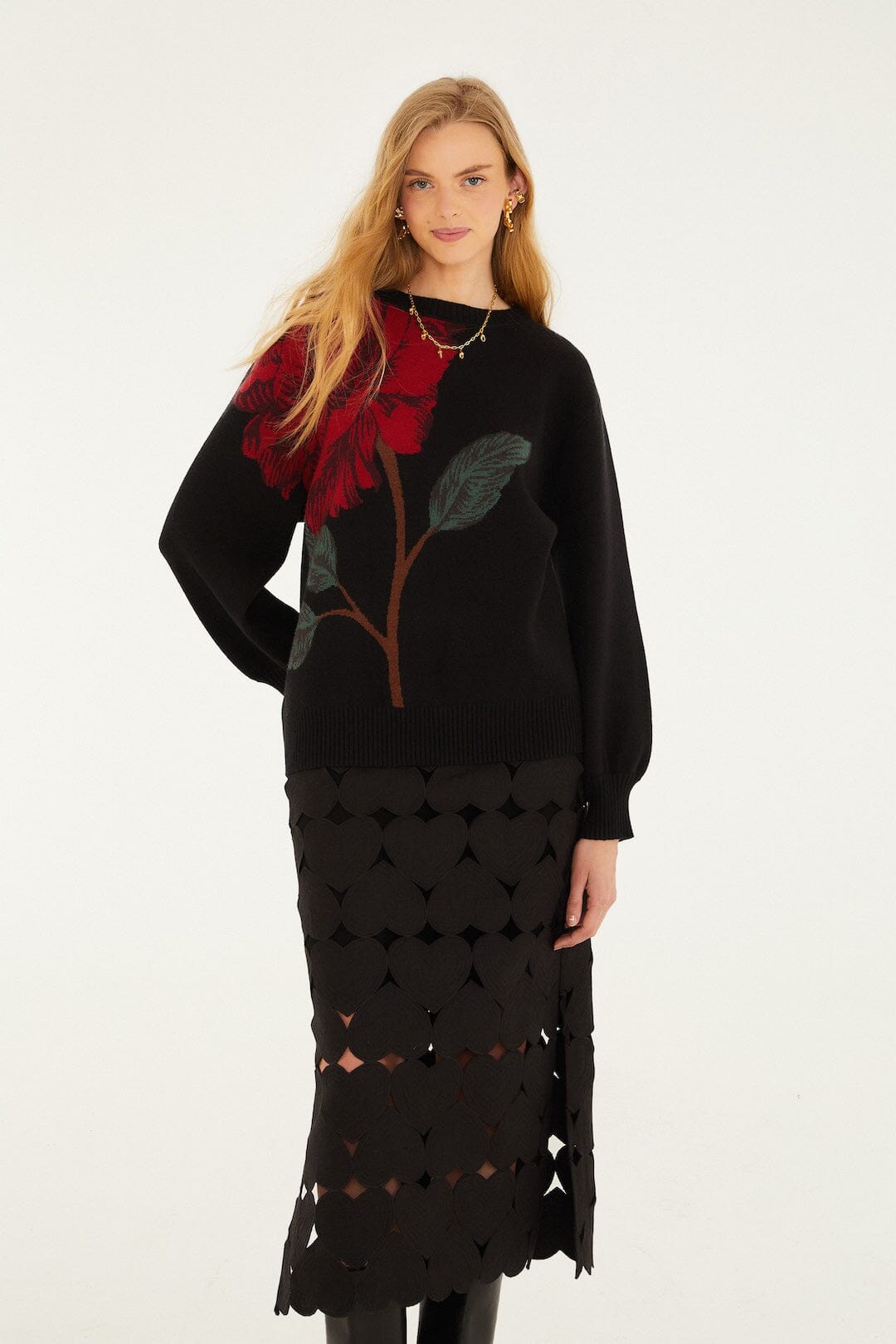 falda midi corazones negros