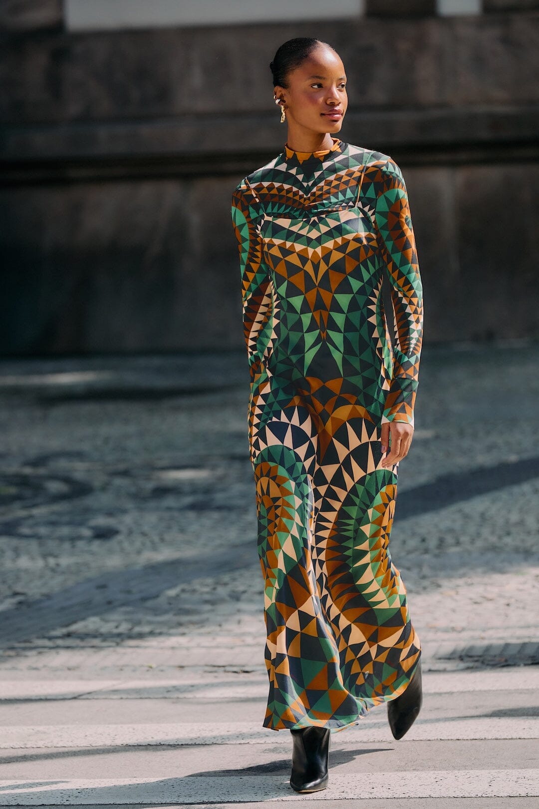 heart deco green slip maxi dress