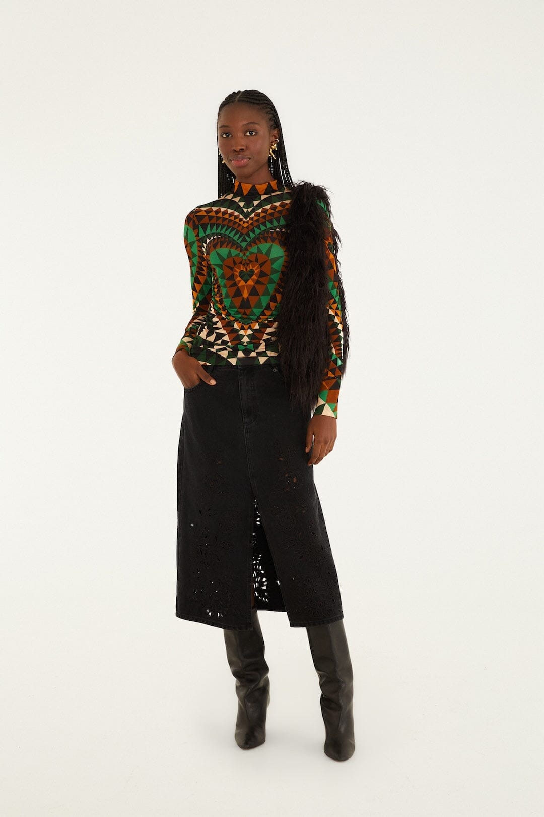 heart deco green jersey blouse