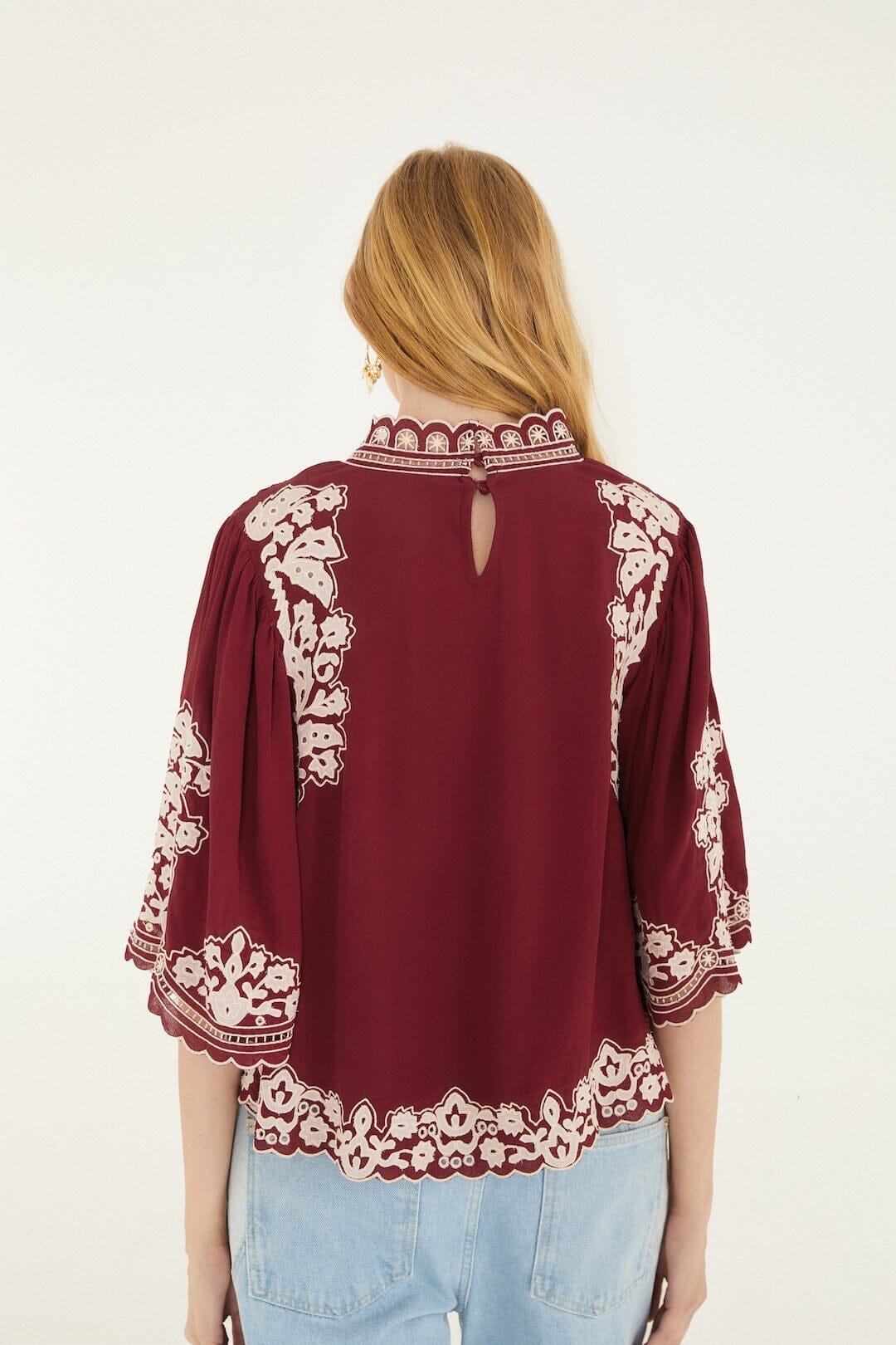 bicolor palm tree embroidery blouse
