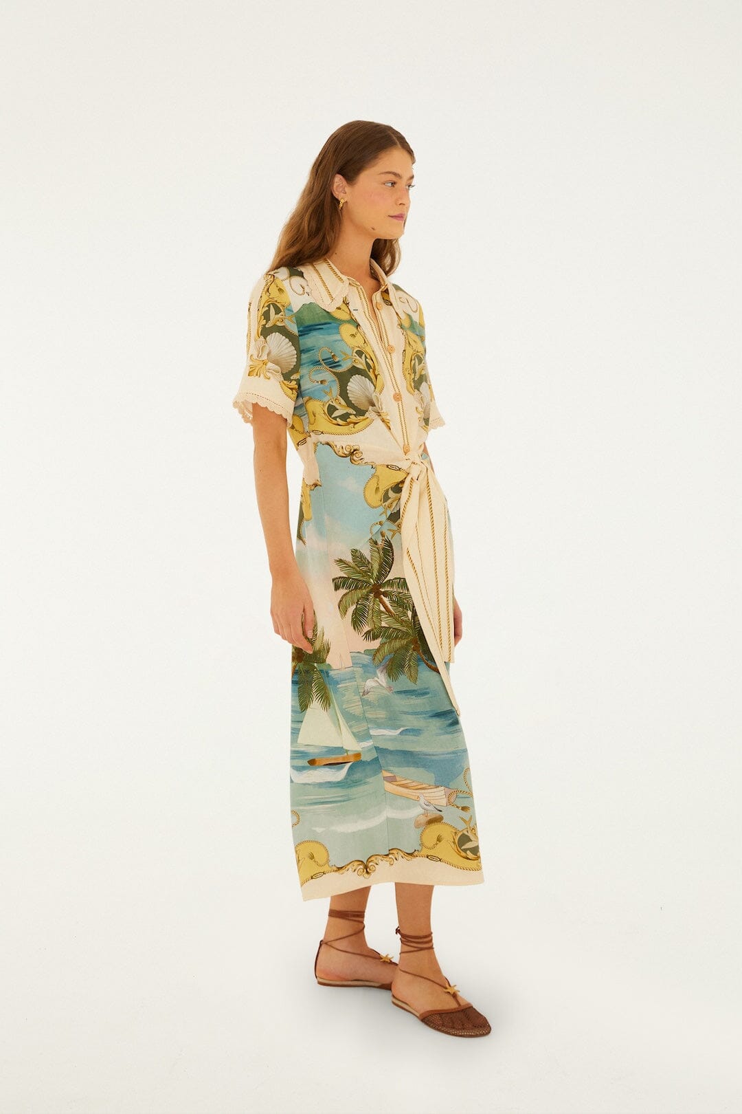 Vestido Midi Blanco Hueso Royal Sea con Cuello
