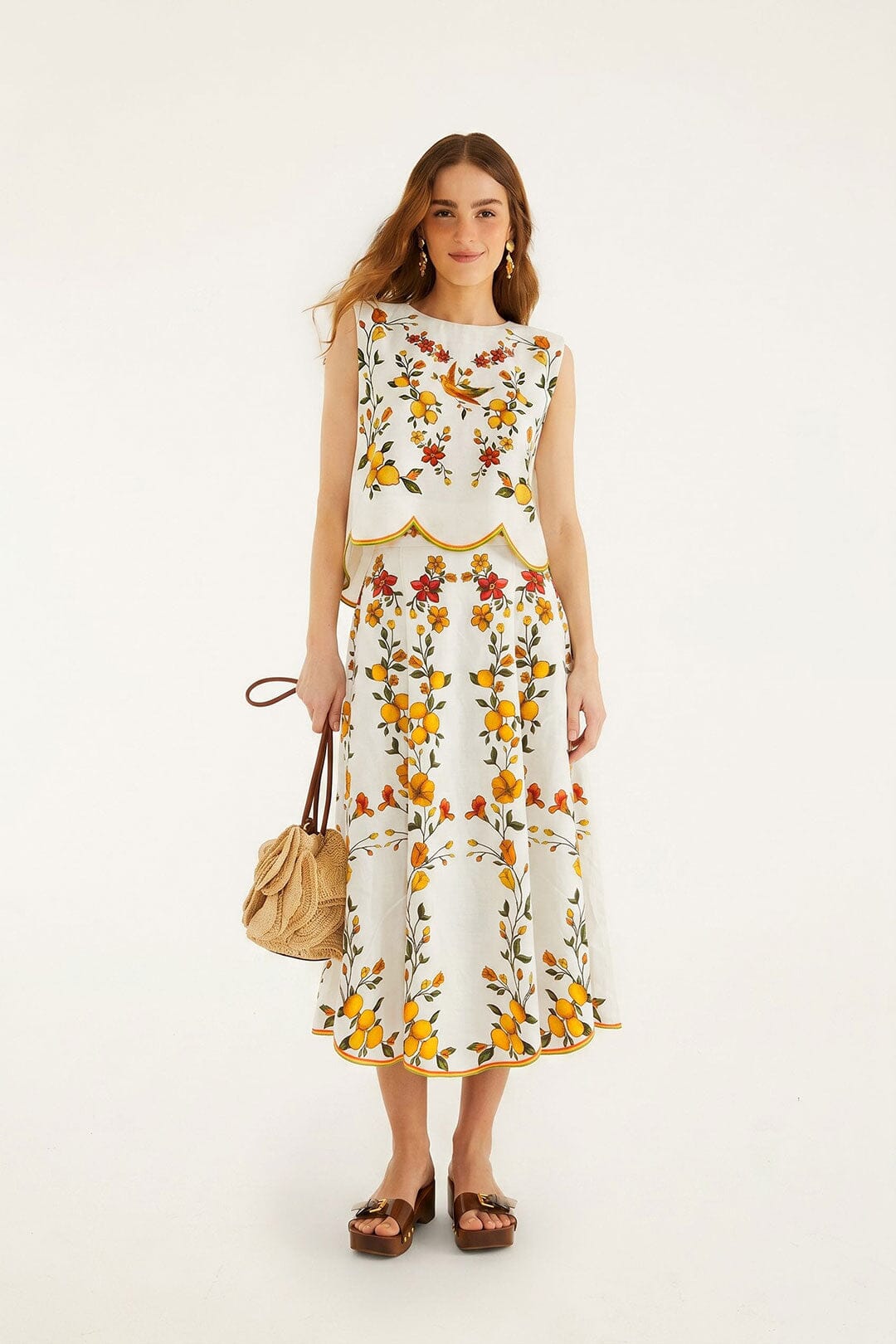 Falda Midi Blanco Hueso Lemon Bouquet