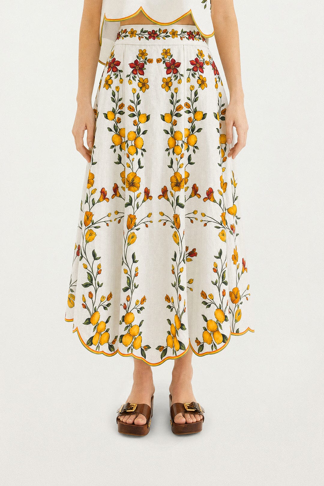 Falda Midi Blanco Hueso Lemon Bouquet
