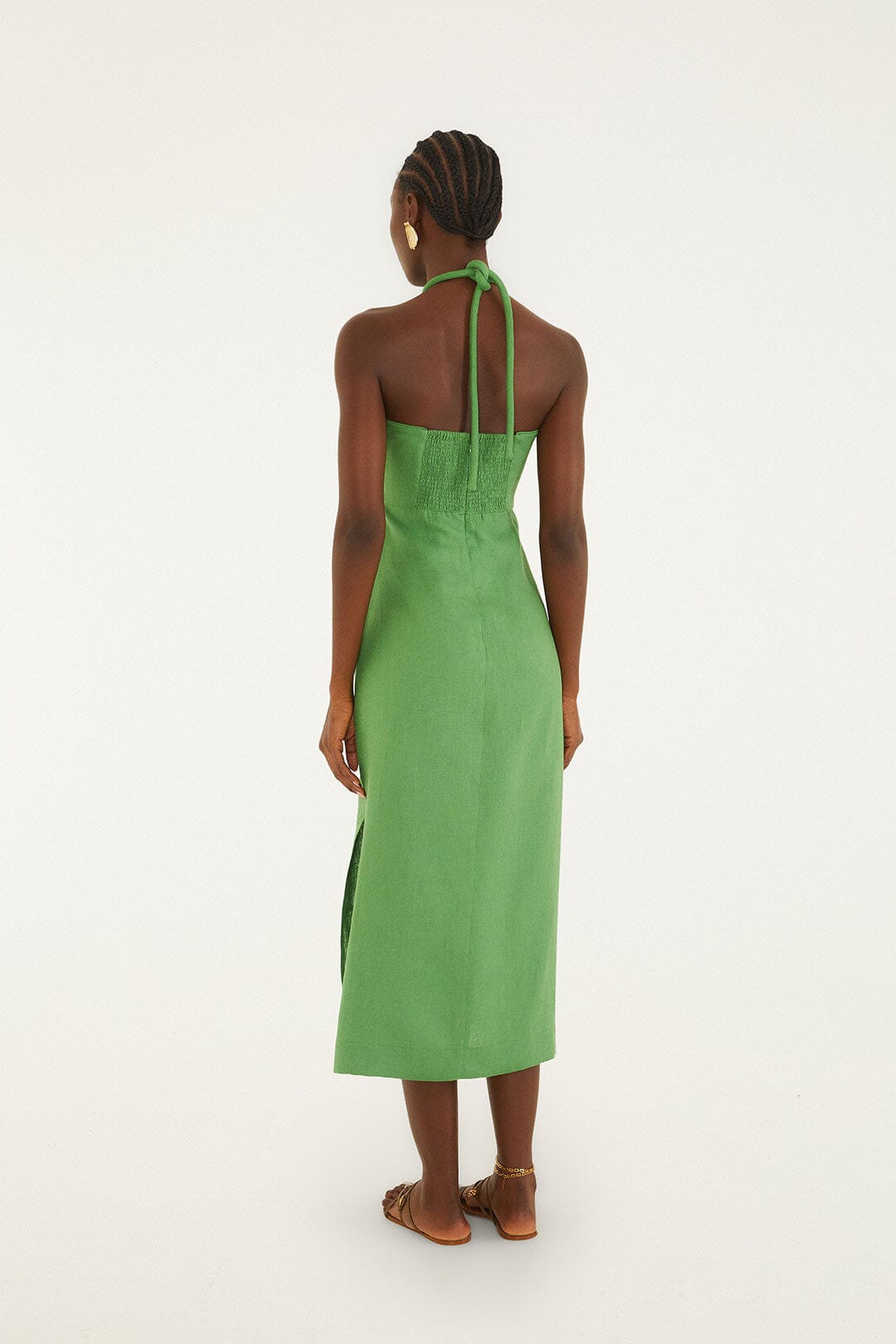 Midi Vestido Green Palm Tree Bordado con Escote Halter