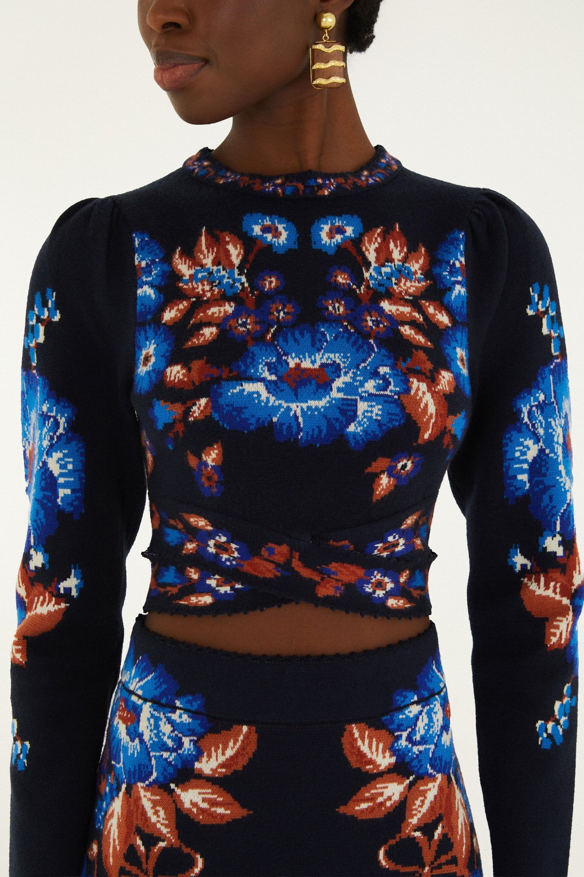 Crop top de punto Bow Garden de manga larga