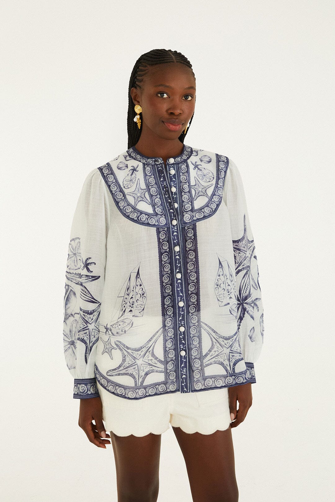 Blusa Blanco Hueso Coast con Pañuelo de Manga Larga
