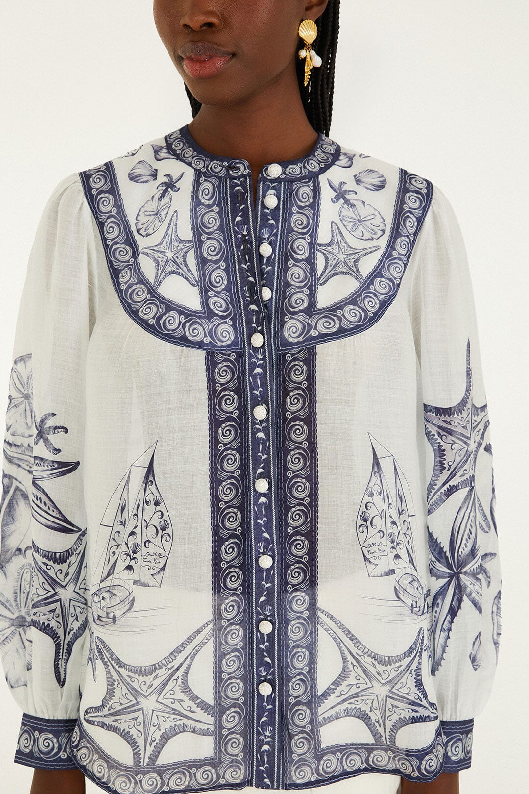 Blusa Blanco Hueso Coast con Pañuelo de Manga Larga