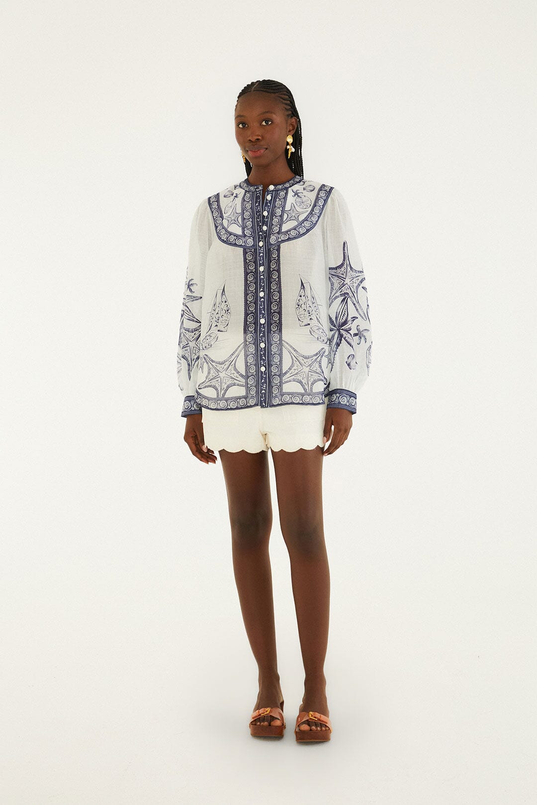 Blusa Blanco Hueso Coast con Pañuelo de Manga Larga