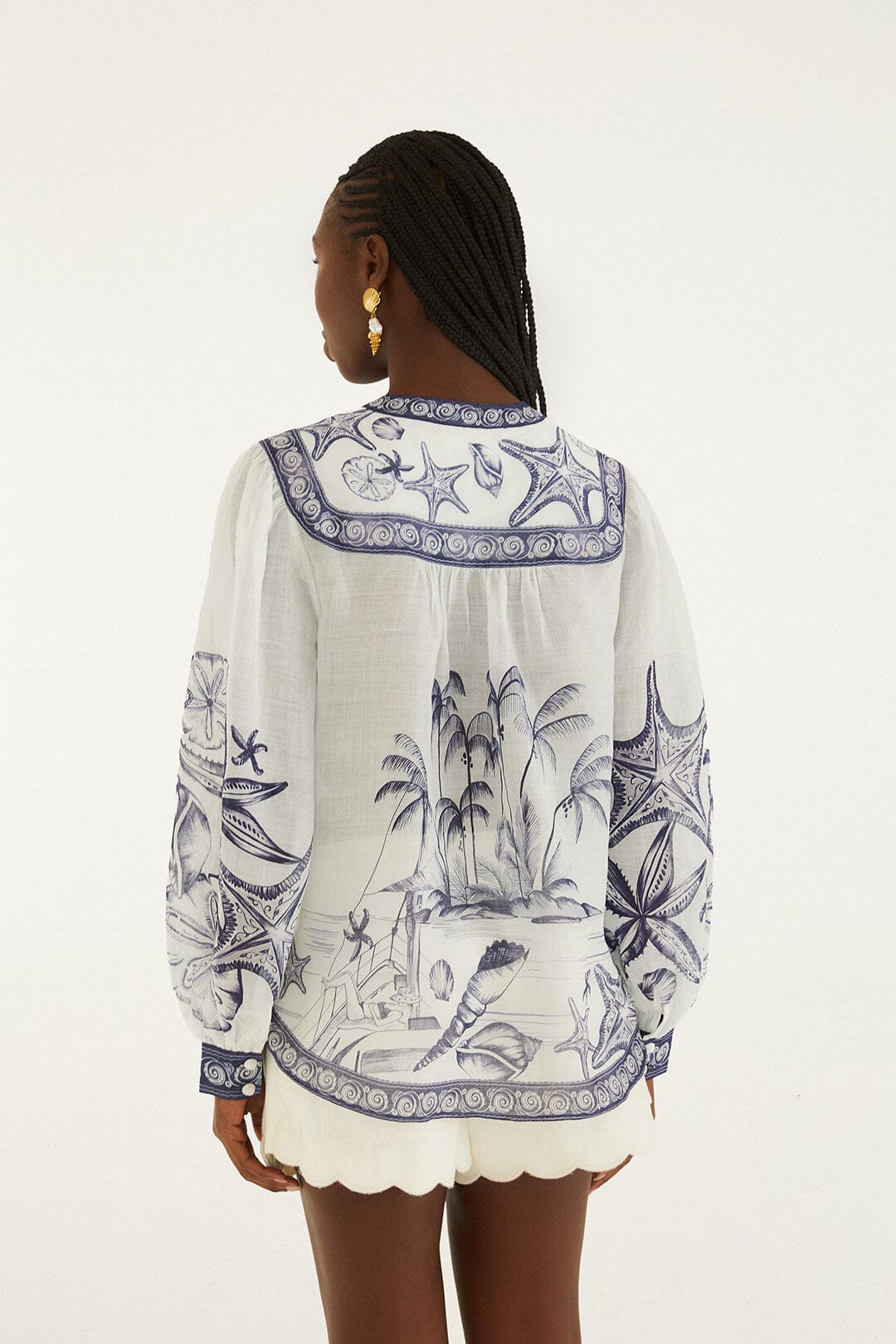 Blusa Blanco Hueso Coast con Pañuelo de Manga Larga