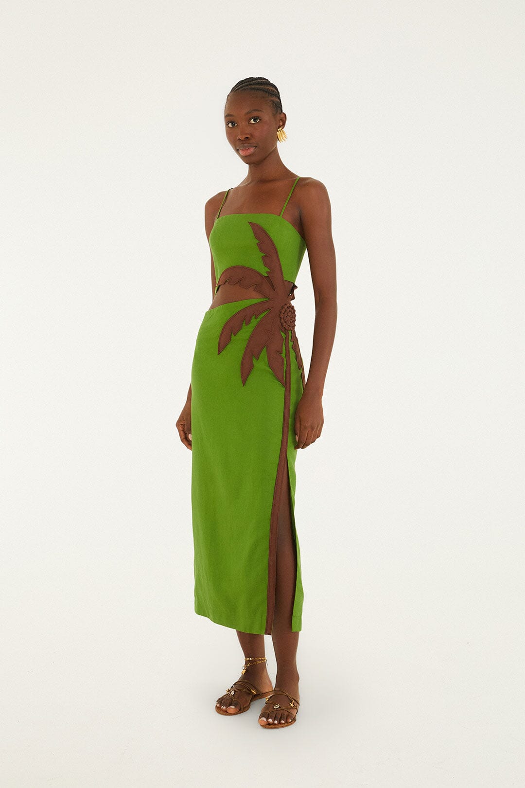 Midi Vestido 3D Palm Tree Verde con Cut-Out