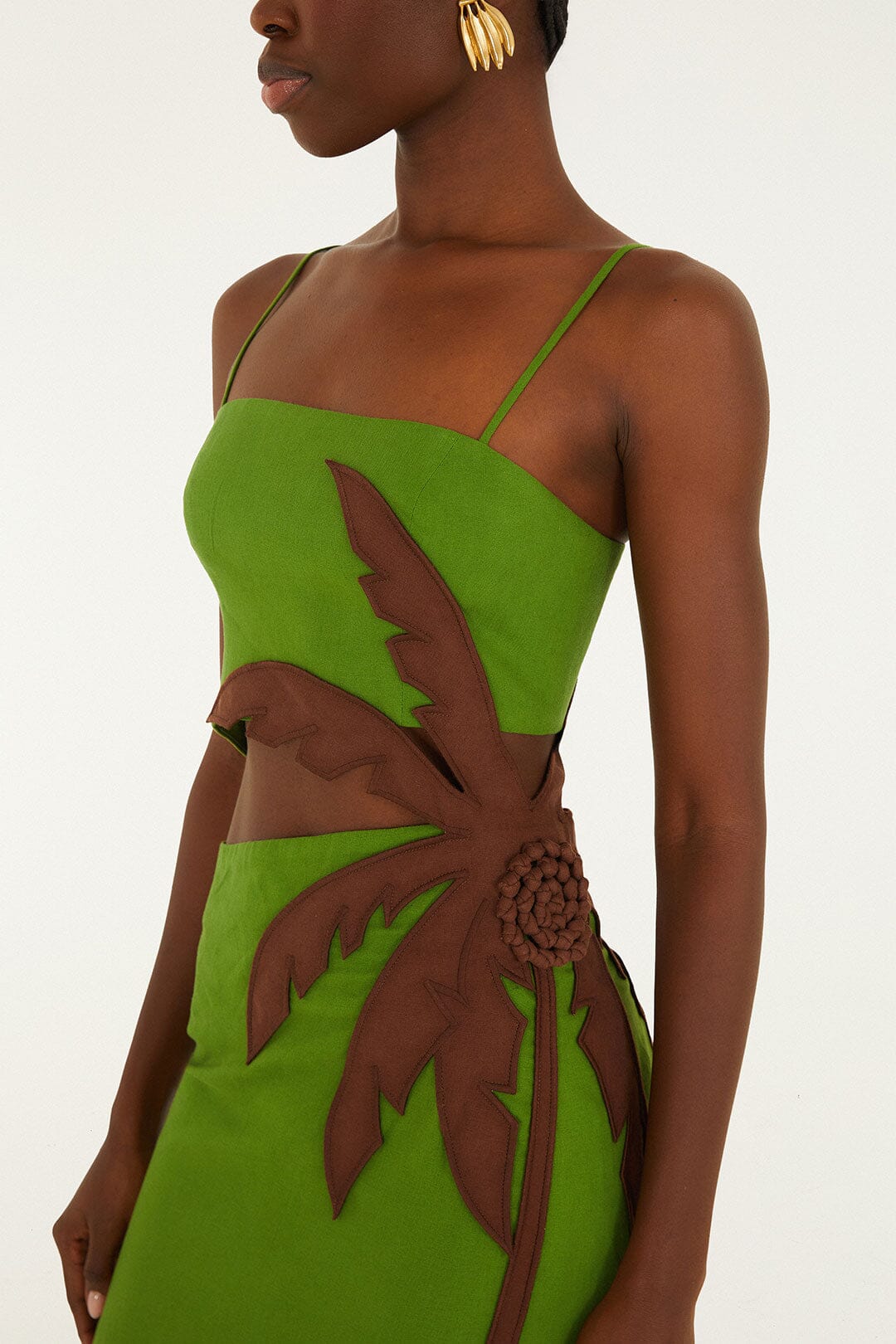 Midi Vestido 3D Palm Tree Verde con Cut-Out