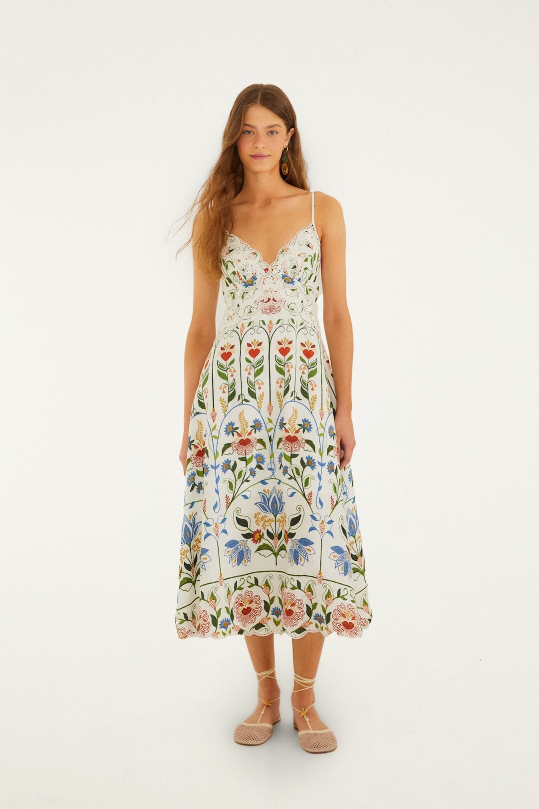 Vestido Midi Blanco Hueso Stitched Garden