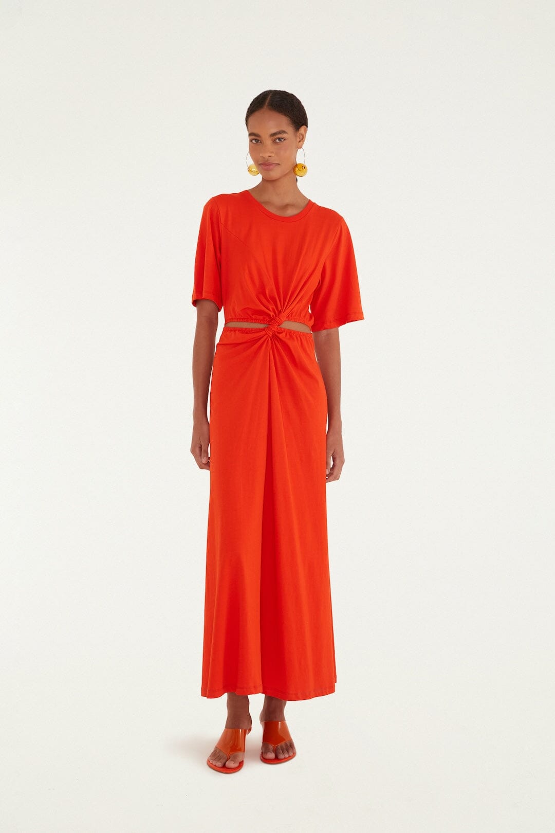 Maxi Vestido Rojo Artsy Flora con Abertura