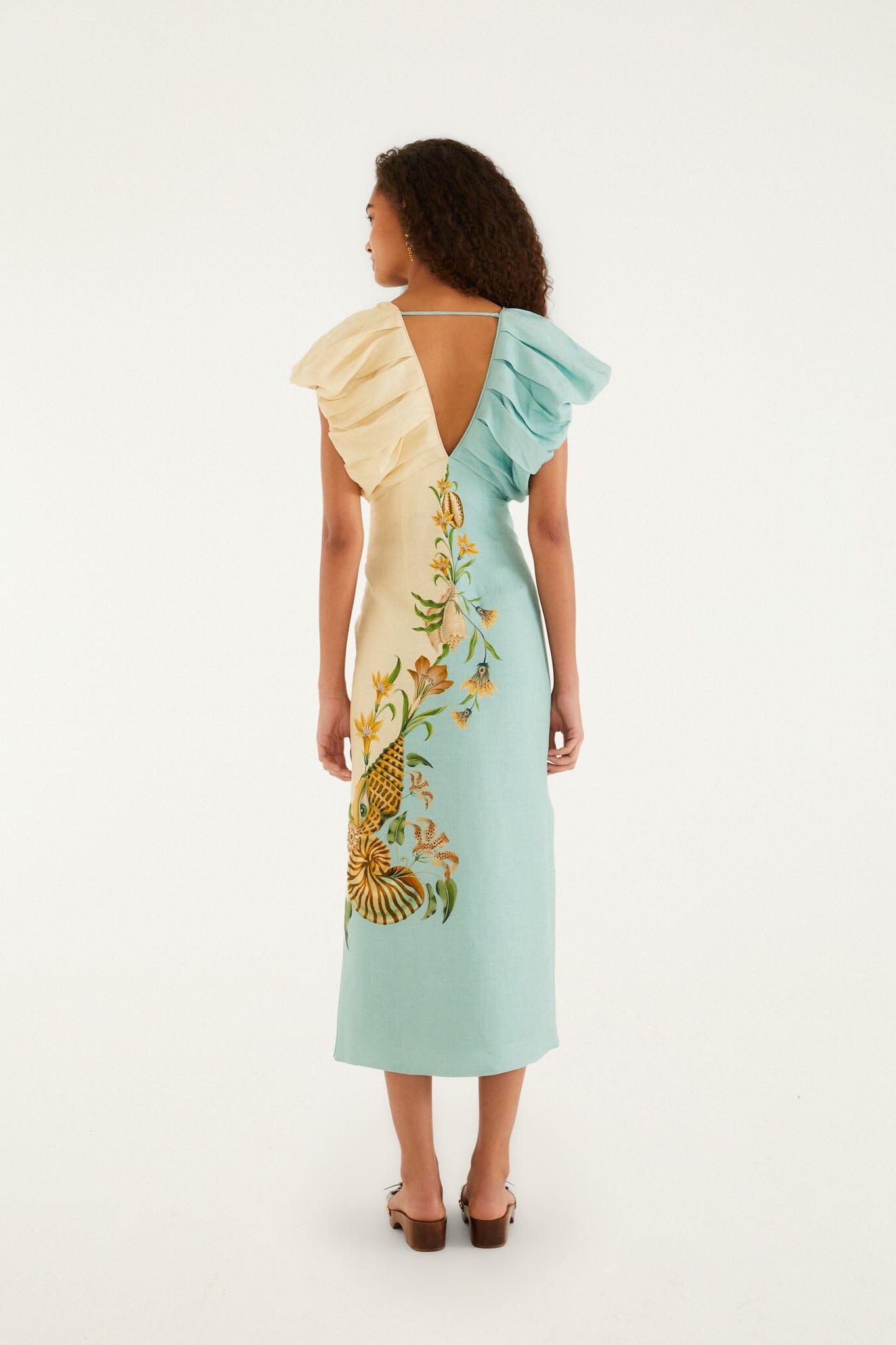 Midi Vestido Bicolor Marine Garden con Manga Abombada