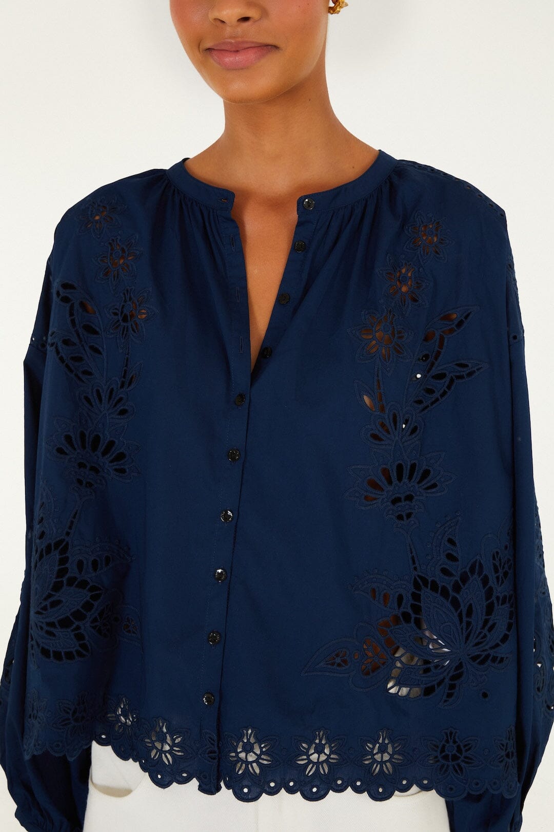 blusa artesanal azul marino manga larga