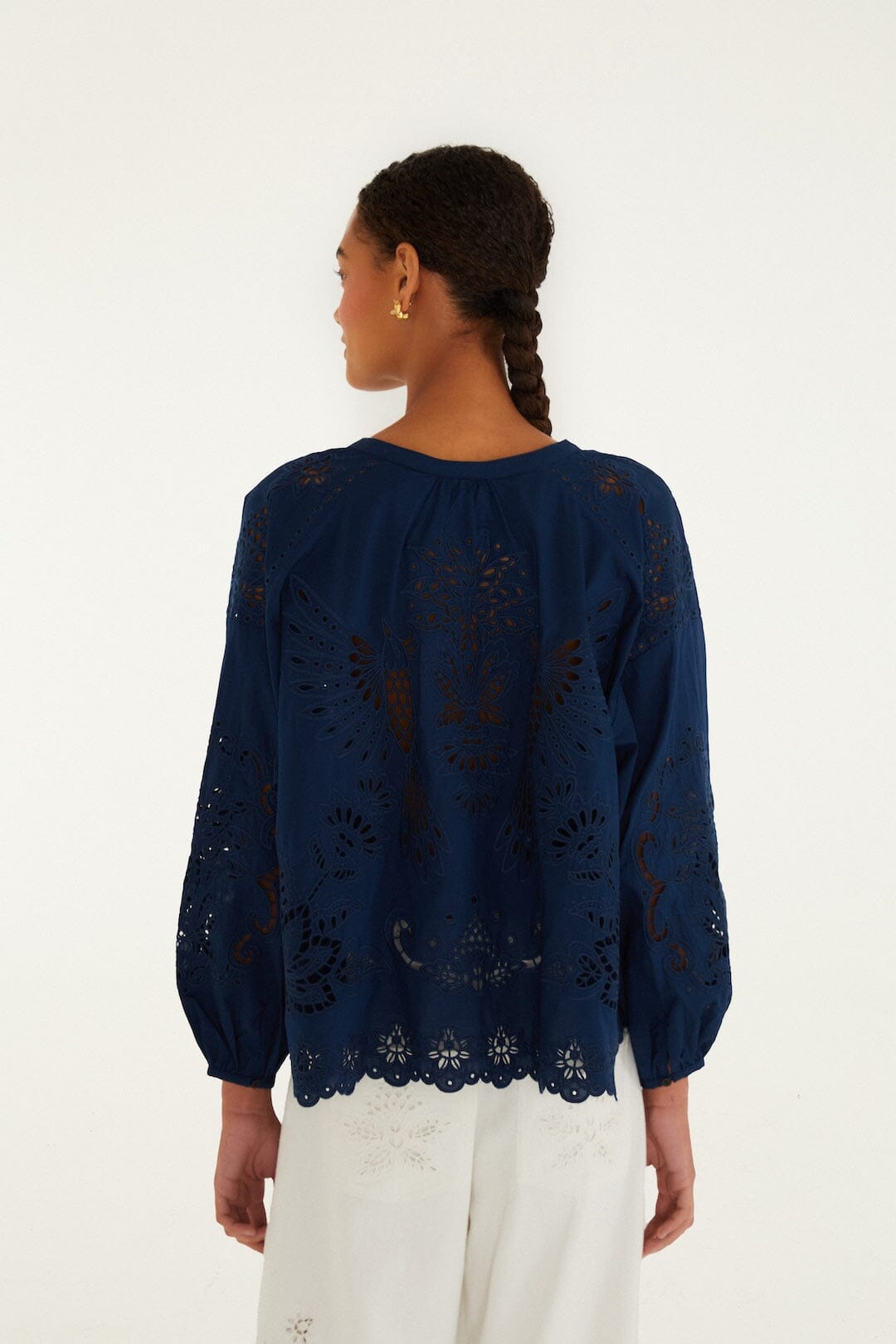 blusa artesanal azul marino manga larga