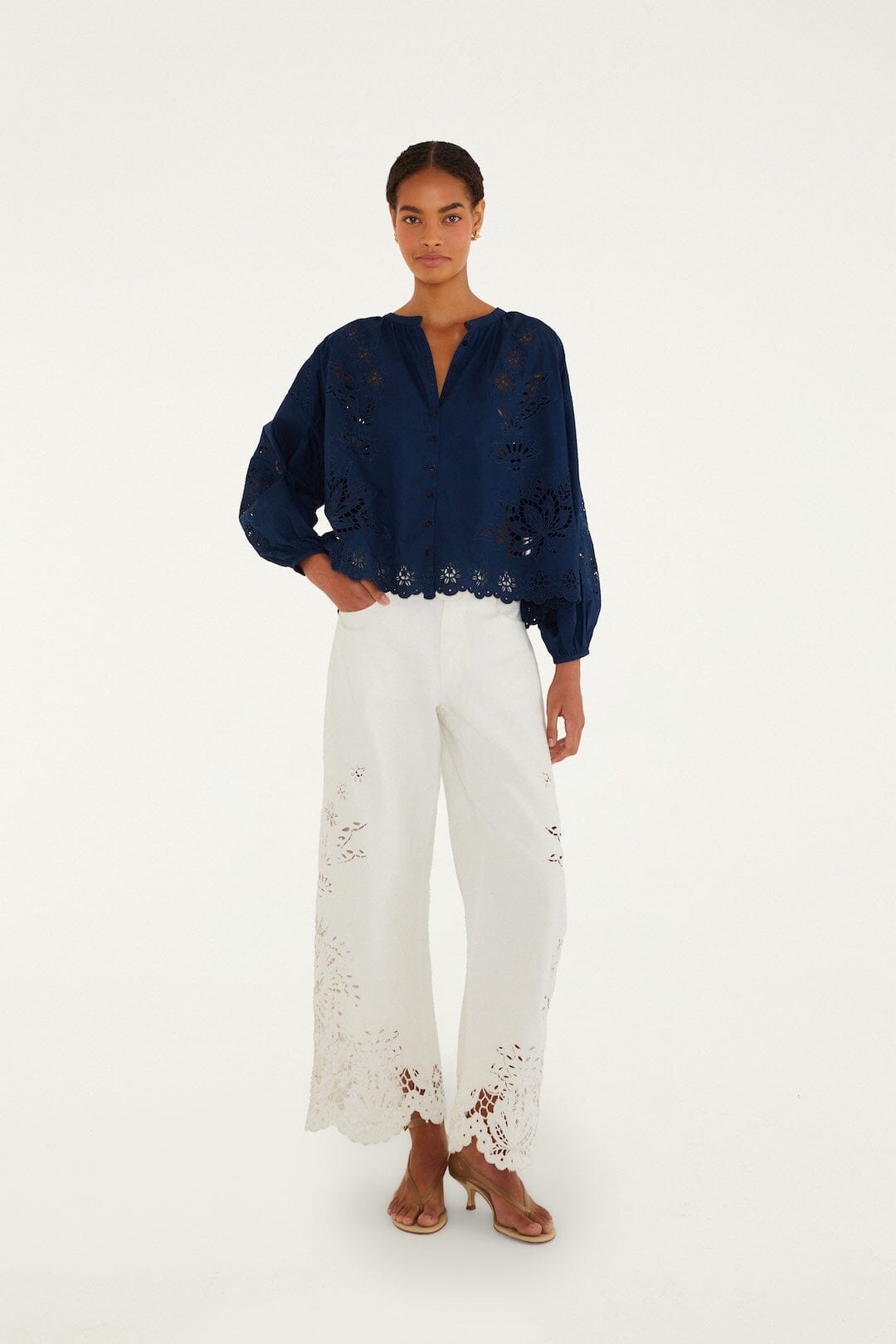 blusa artesanal azul marino manga larga