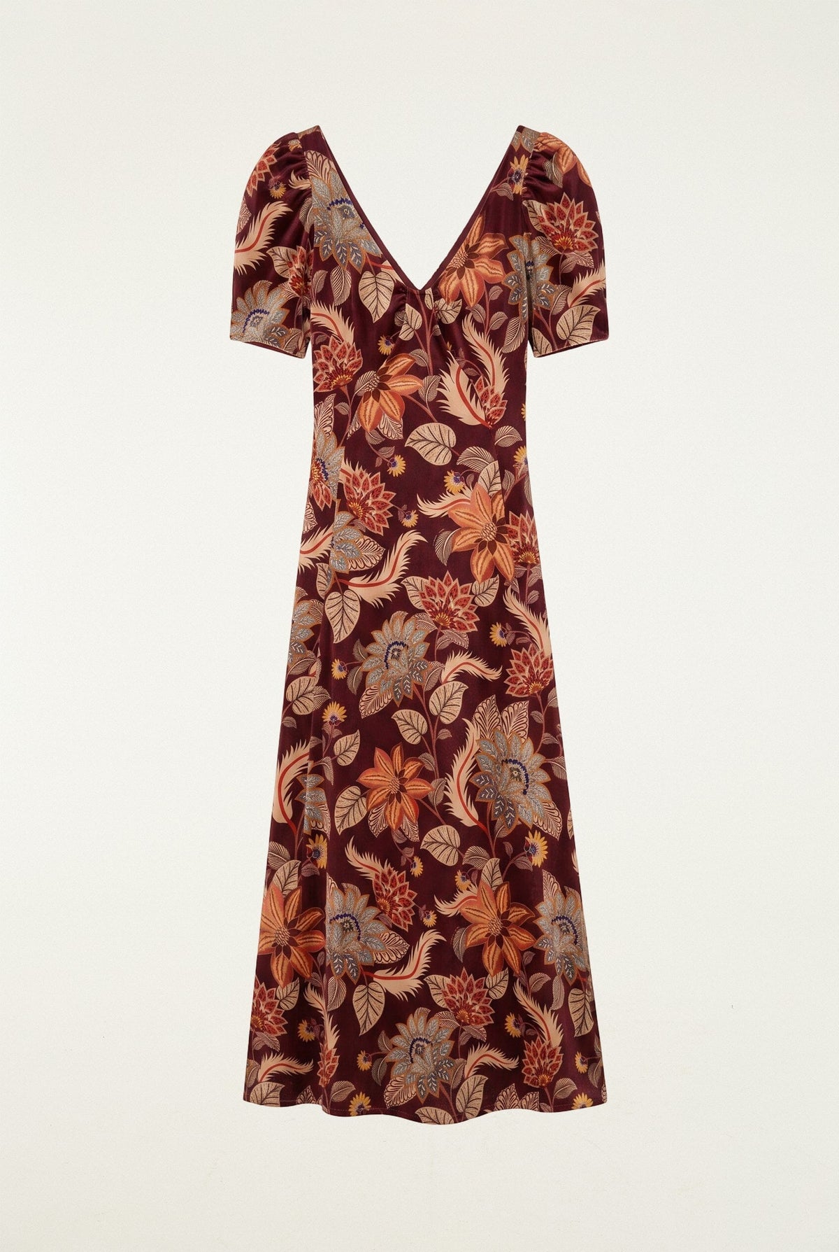 Maxi vestido de terciopelo Delhi Floral de manga corta