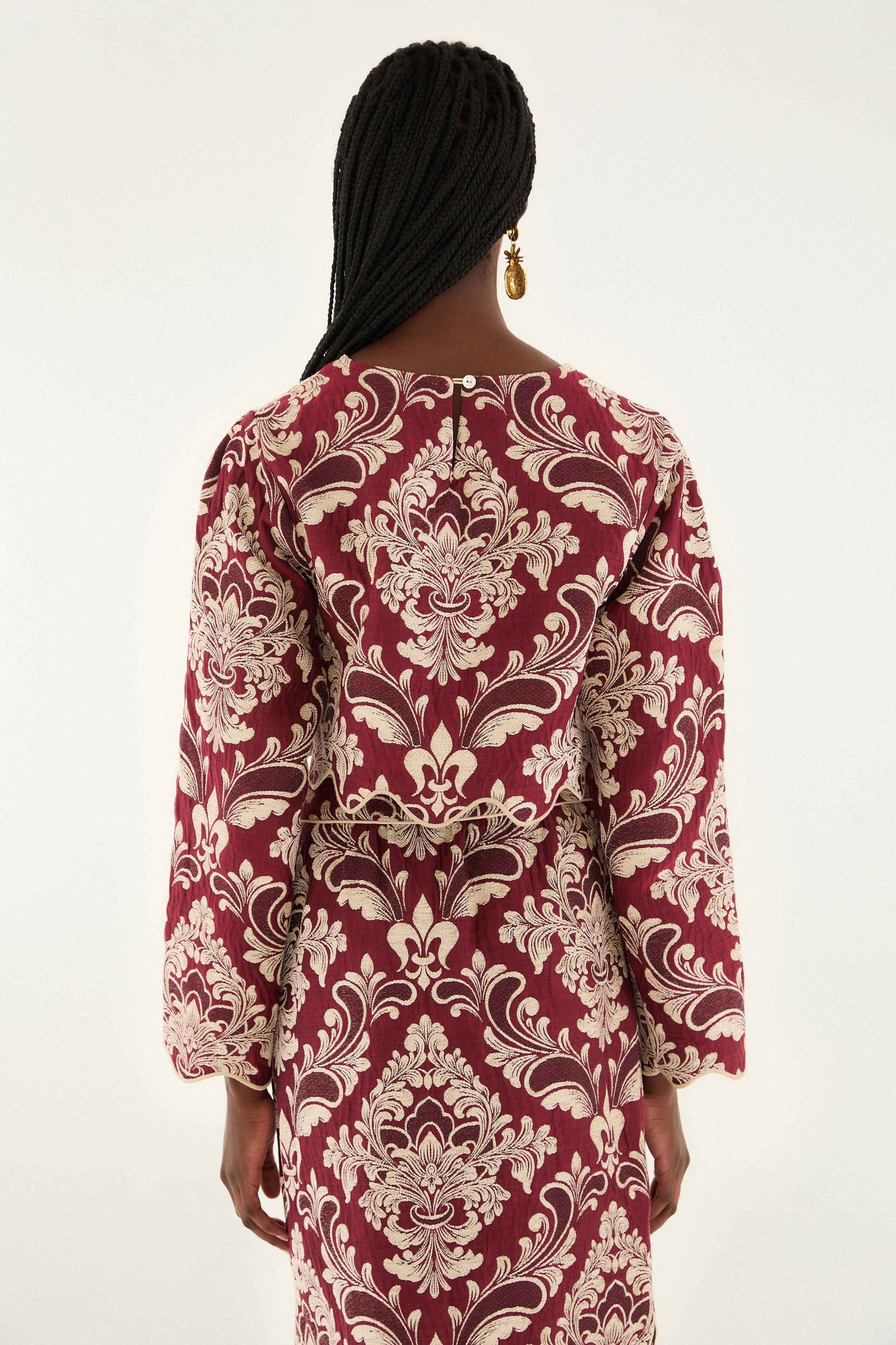 FARM Rio model wearing the Bicolor Jacquard Waves Long Sleeve Top