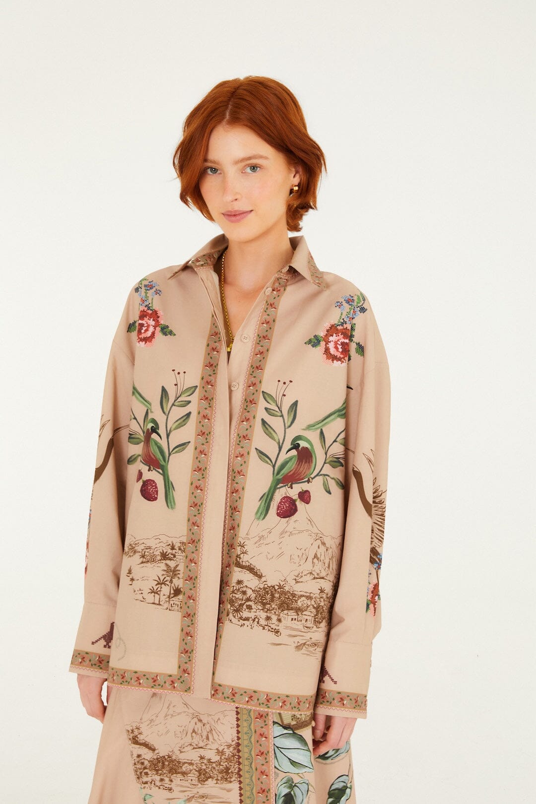 Camisa Bird Poetry con Cuello y Botones