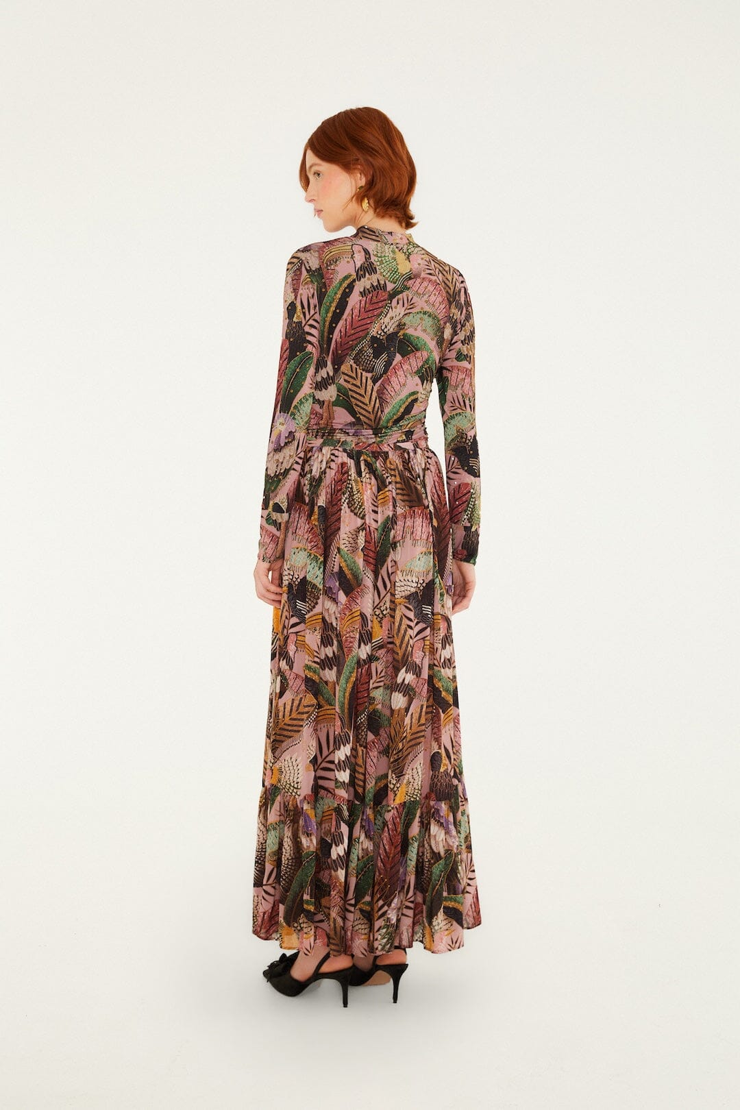 Maxi Falda Birds Blush con Olanes en el Dobladillo