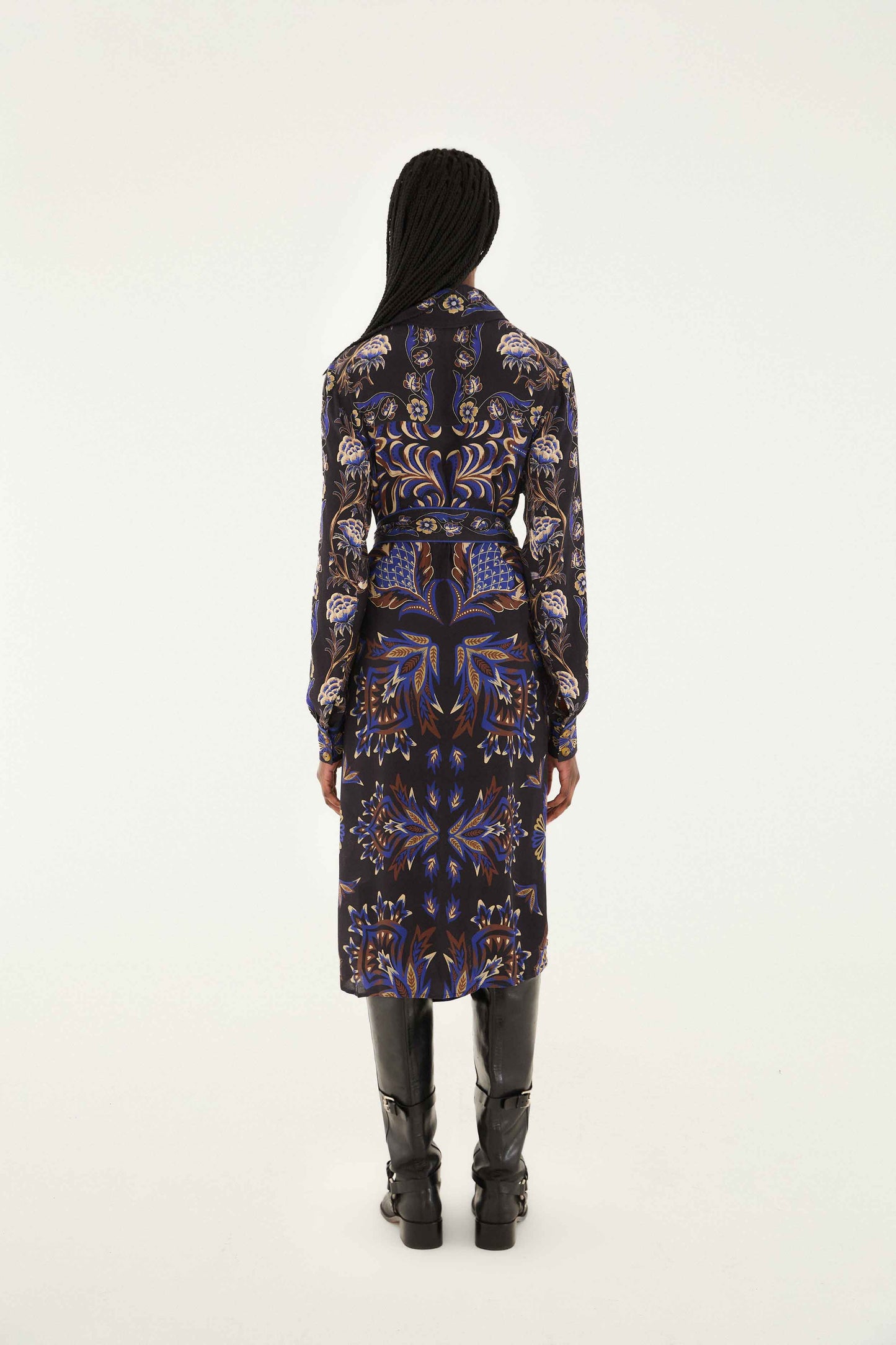 arabesque mix scarves black midi dress