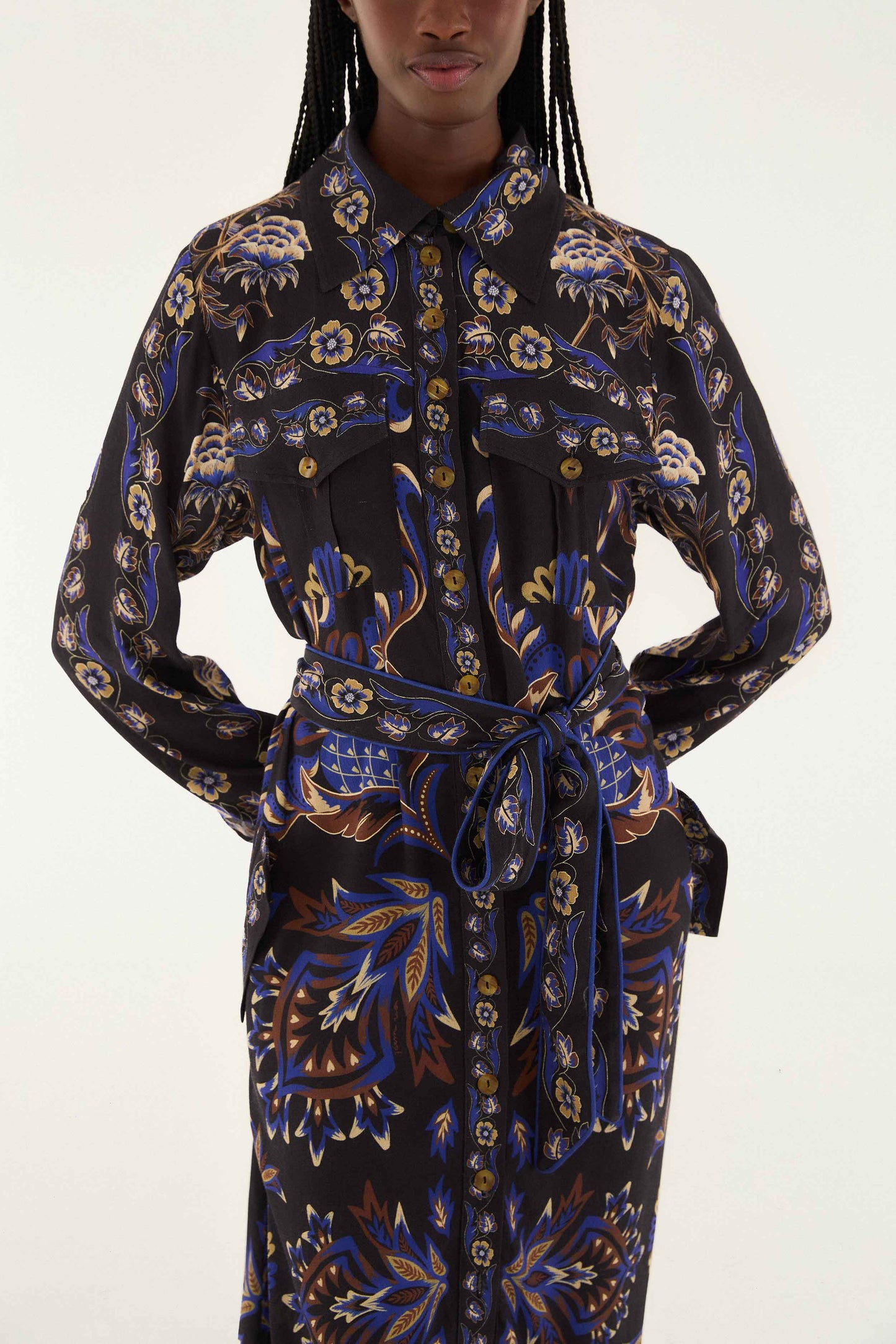 arabesque mix scarves black midi dress